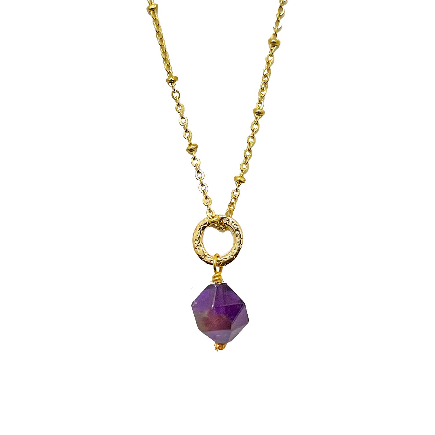 Gita Octagon Amethyst pendant on short satellite chain