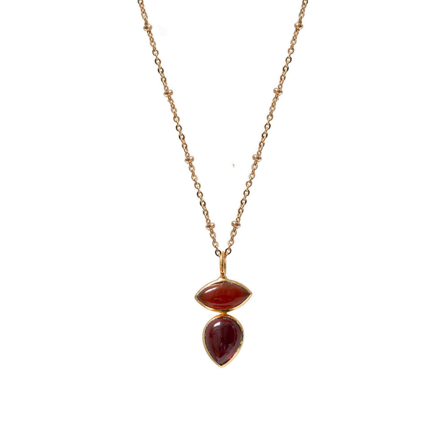 Indira Two Stone Red Onyx And Garnet Pendant Rosary or Satellite chain