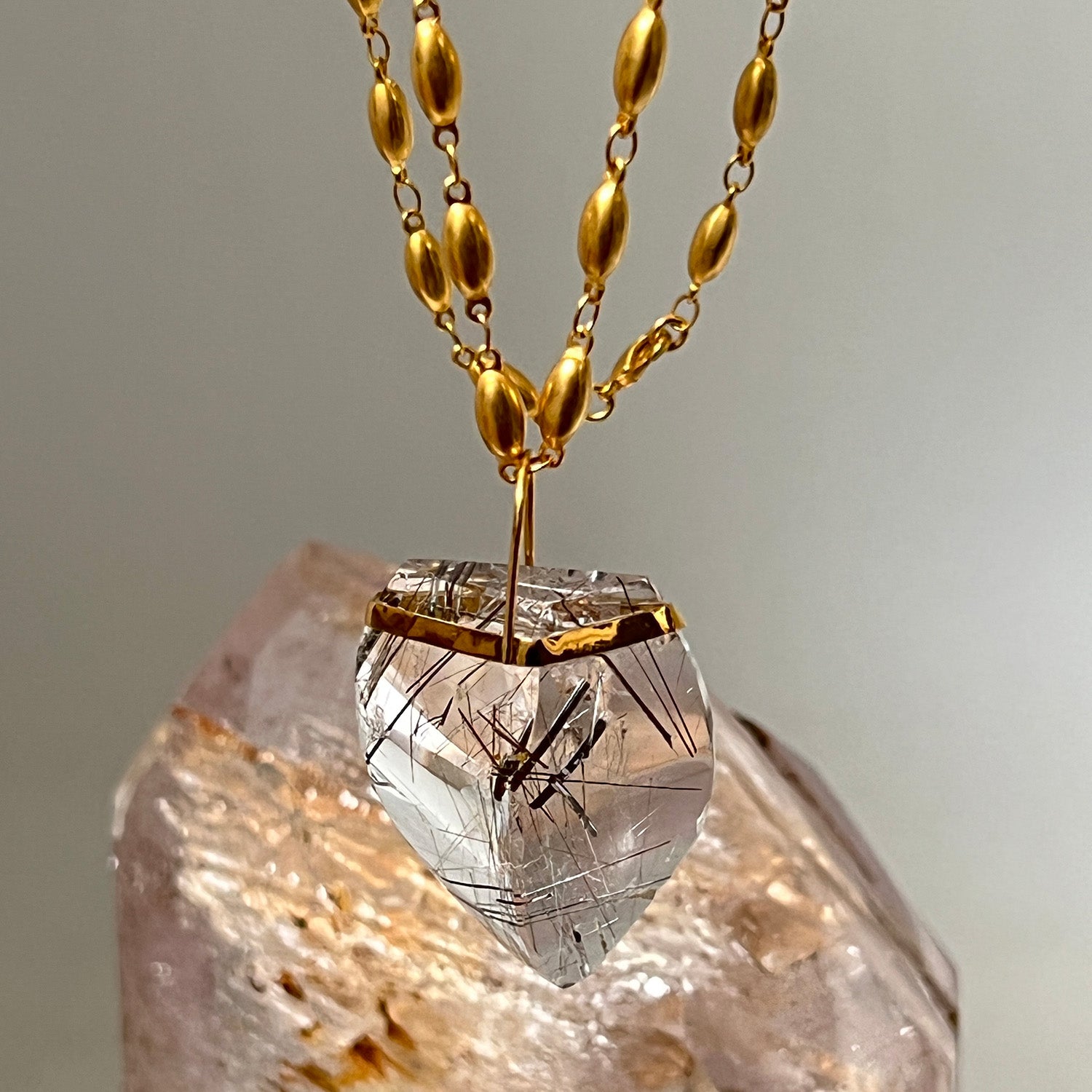 Unique Convex Rutilated Quartz On Long Pepin Chain