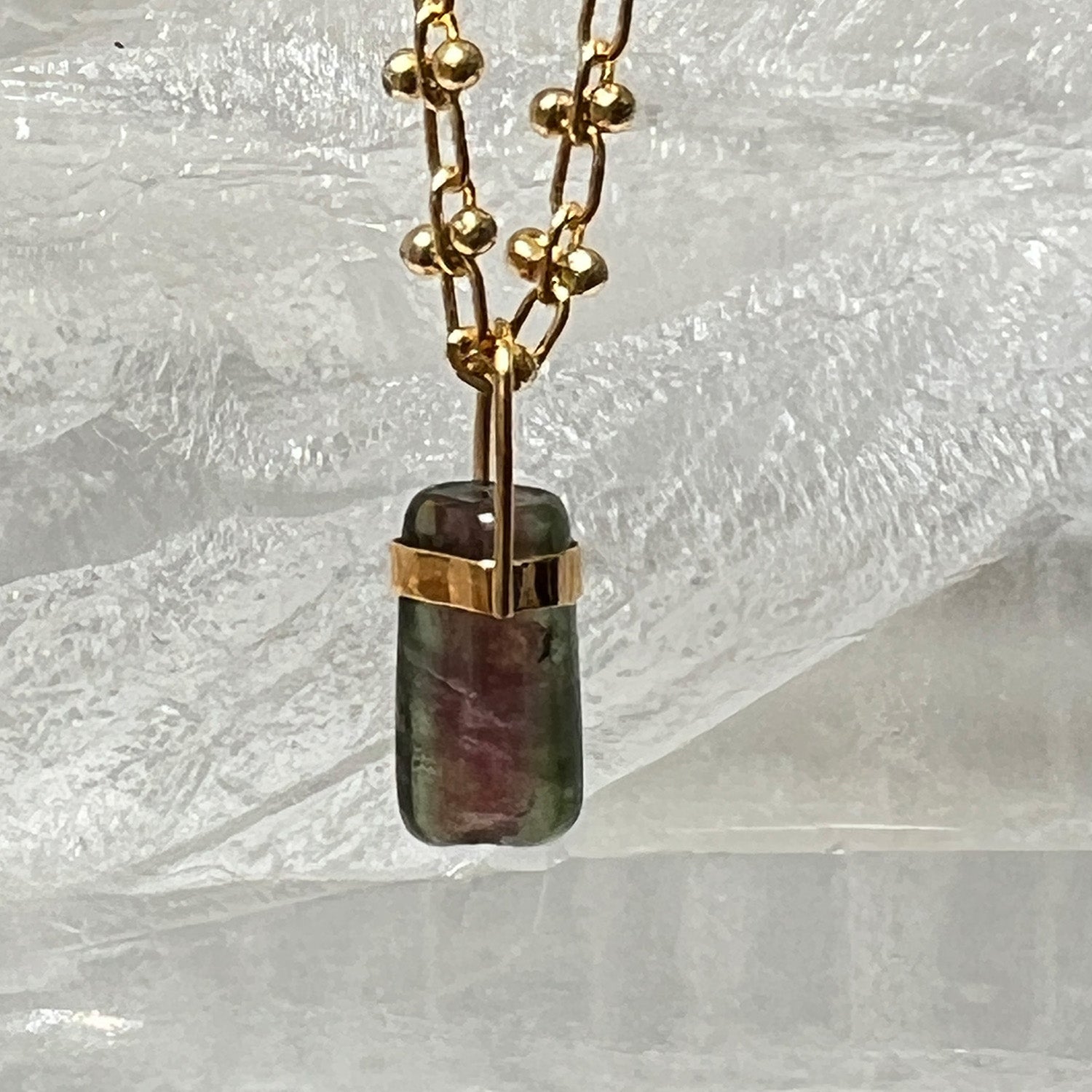 Unique Tourmaline Pendant On Short Bula Chain