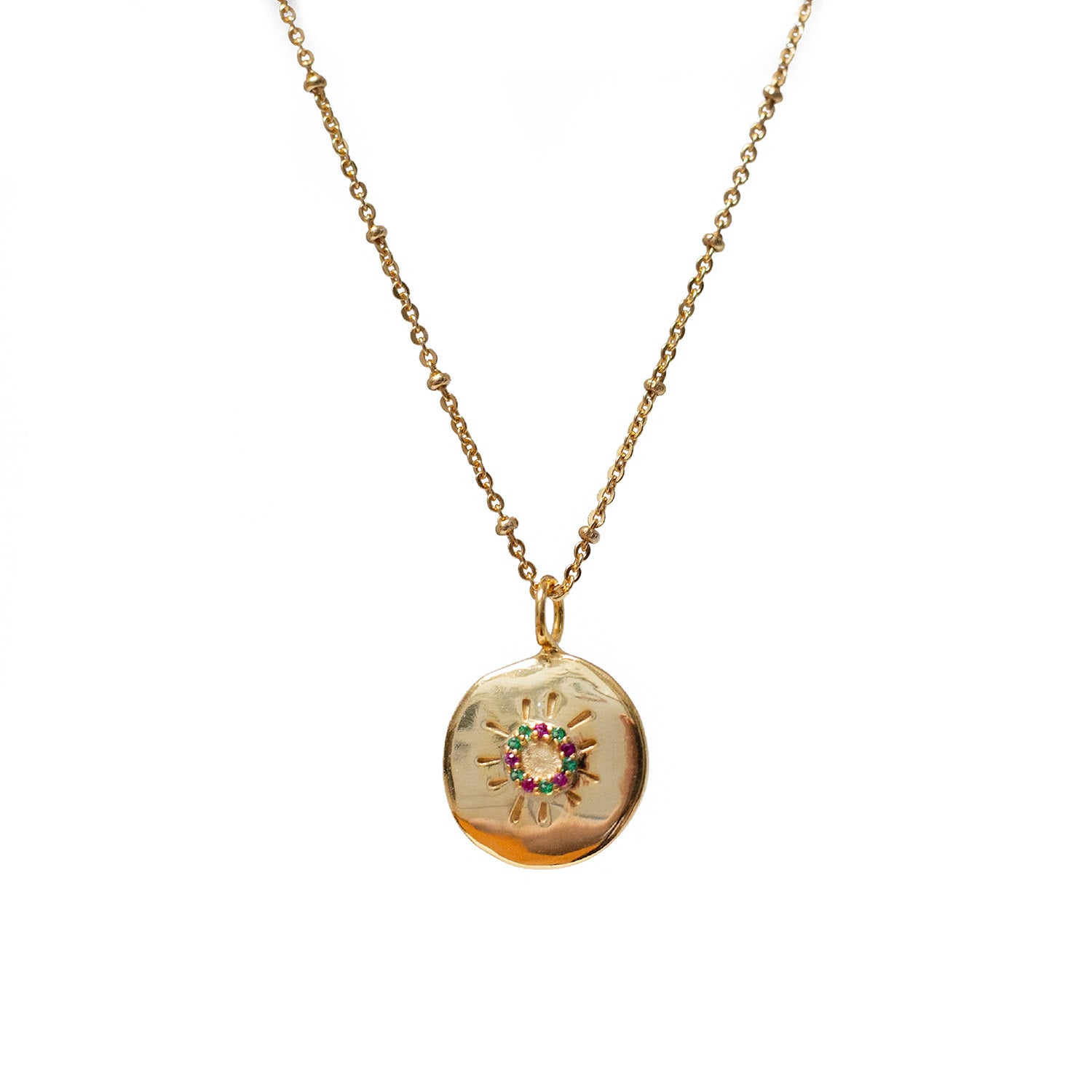 Sun Medal with Multi Coloured Zircons