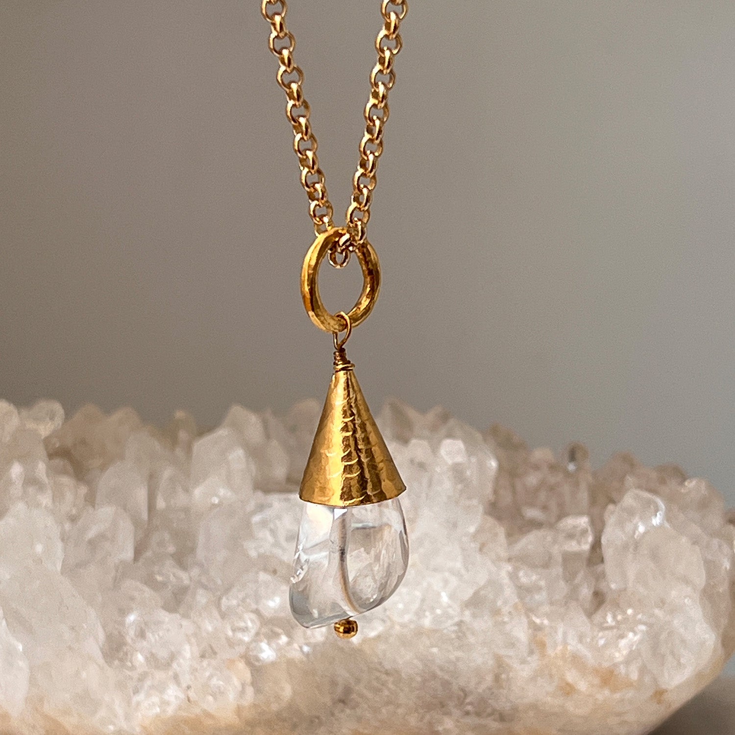 Rock Crystal Drop On Long Belcher Chain