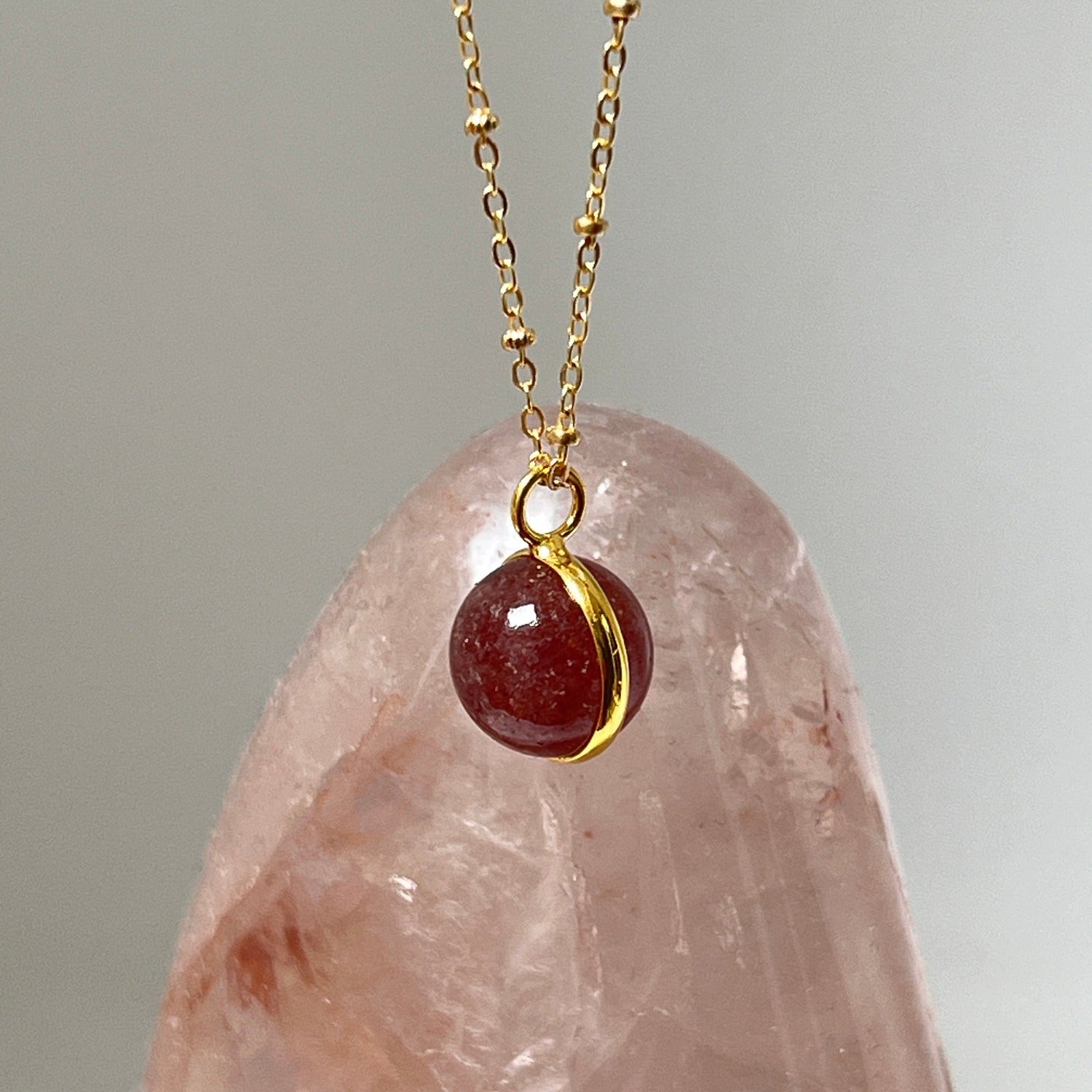 Magic Crystal Ball Strawberry Quartz On A Long Satellite chain