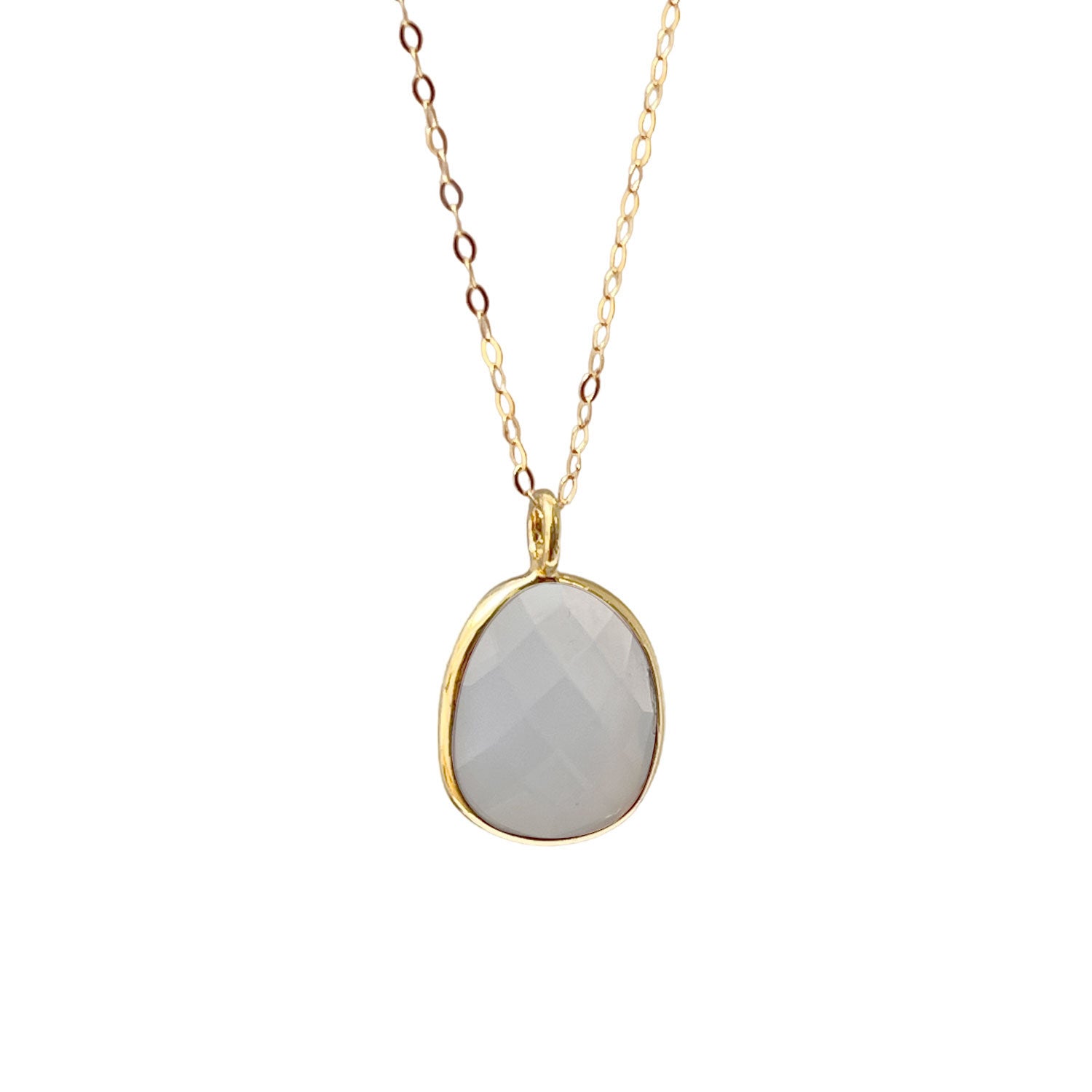 Unique Faceted Milky White Chalcedony 9k Gold