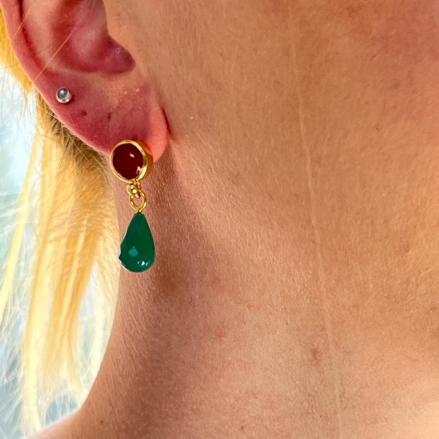 Anabel Stud Red Onyx With Green Onyx Drop Earrings