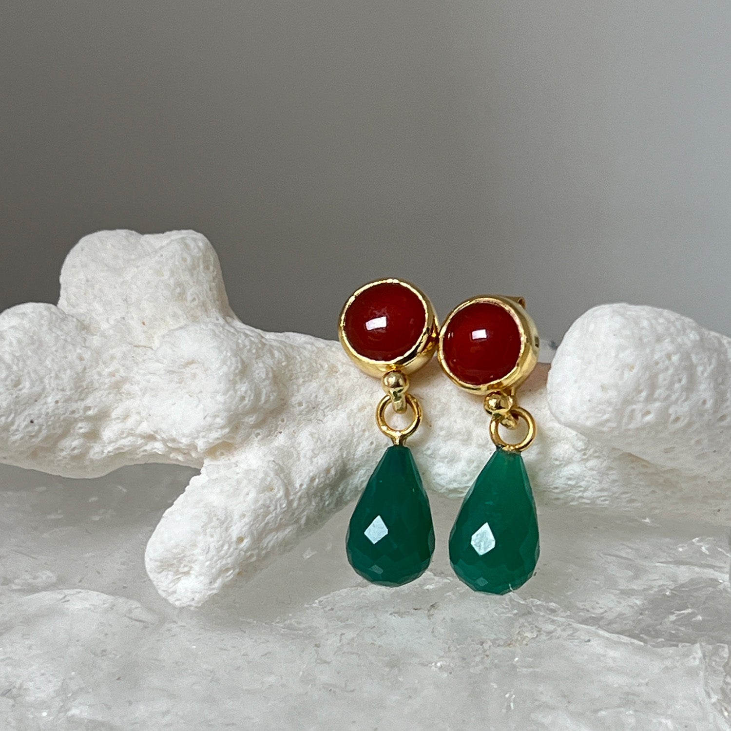 Anabel Stud Red Onyx With Green Onyx Drop Earrings