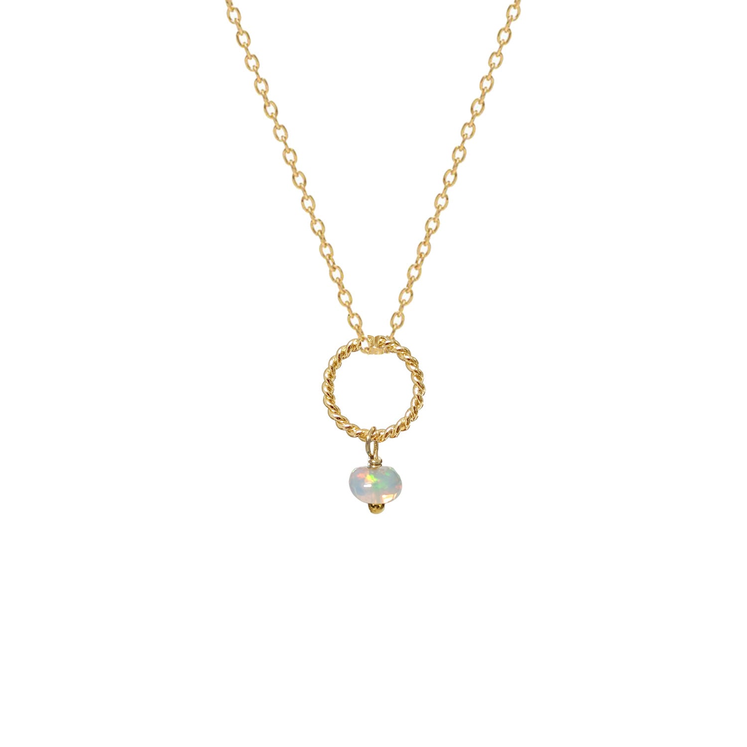 Gold-plated opal pendant necklace on a white background
