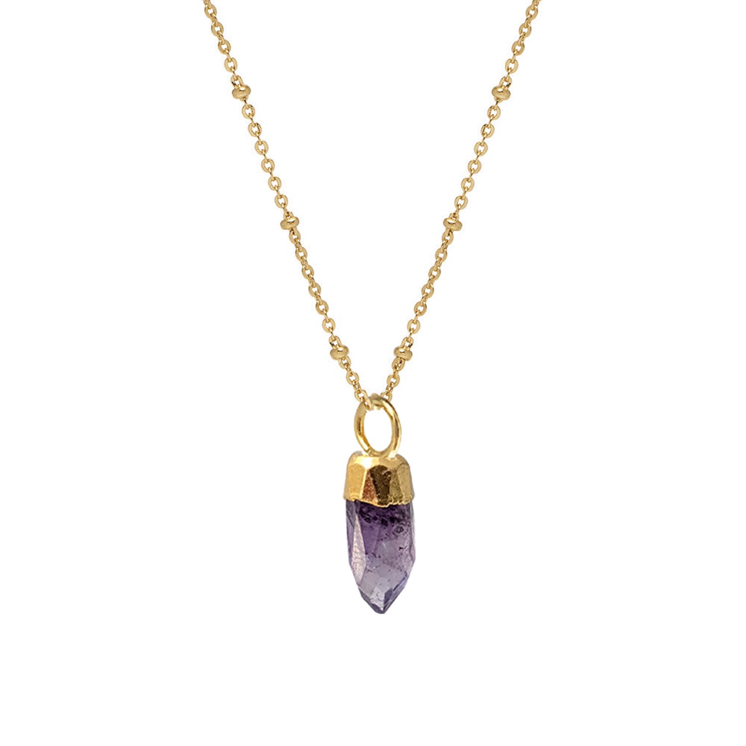 Amethyst Mini Point pendant on Short Satellite chain