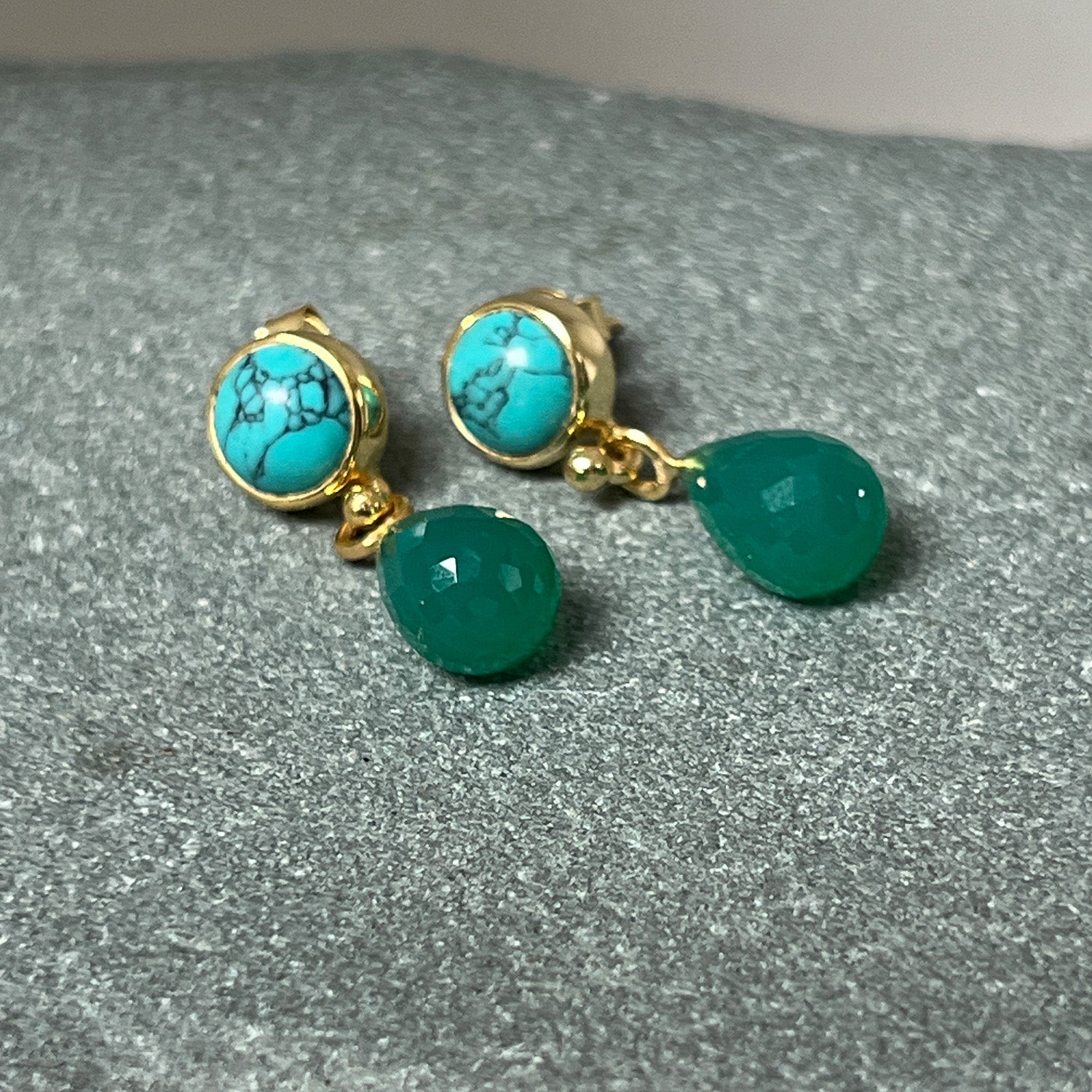 Anabel Stud Turquoise With Green Onyx Drop Earrings