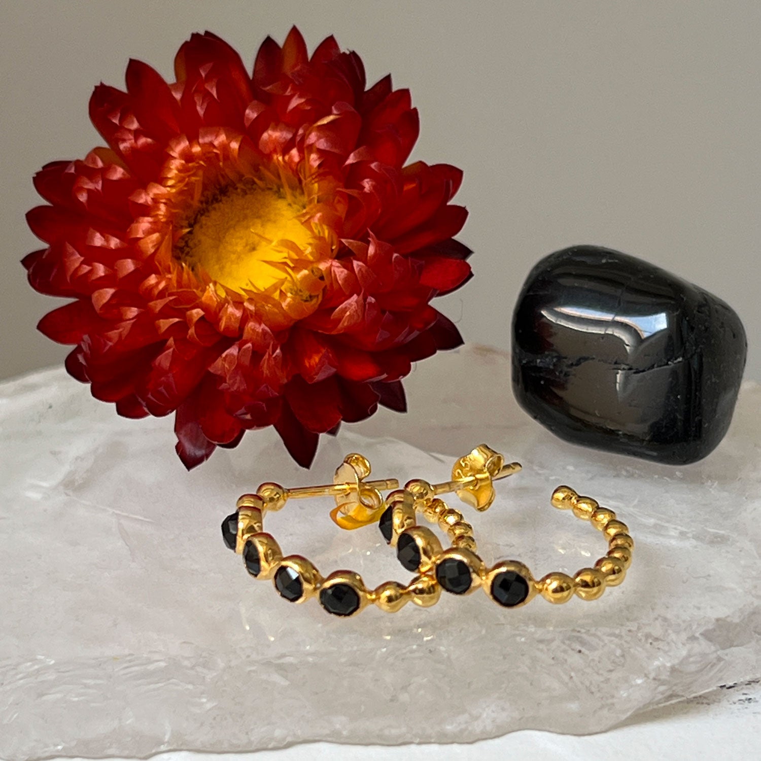 Bubble Black Onyx Earrings Vermeil