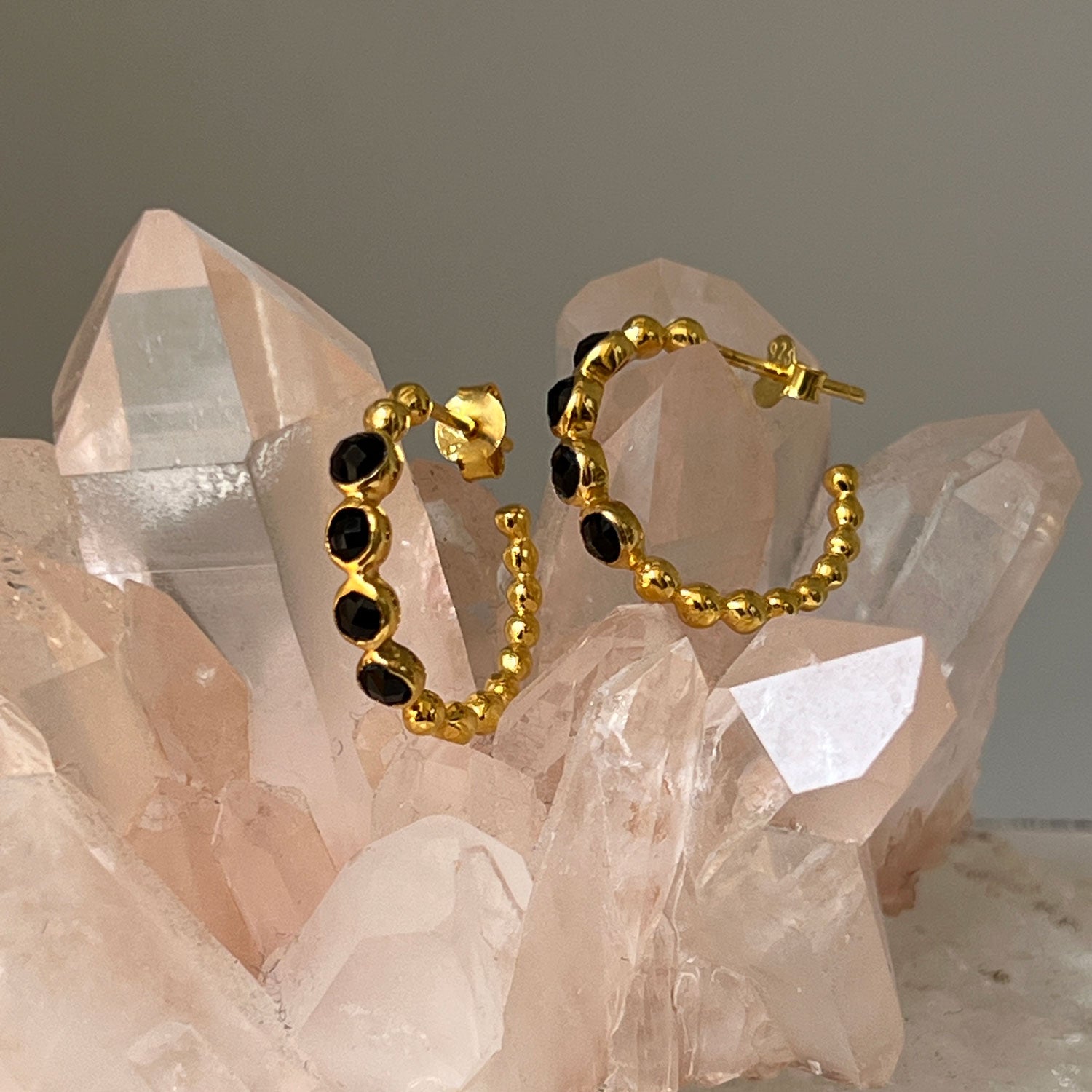 Bubble Black Onyx Earrings Vermeil