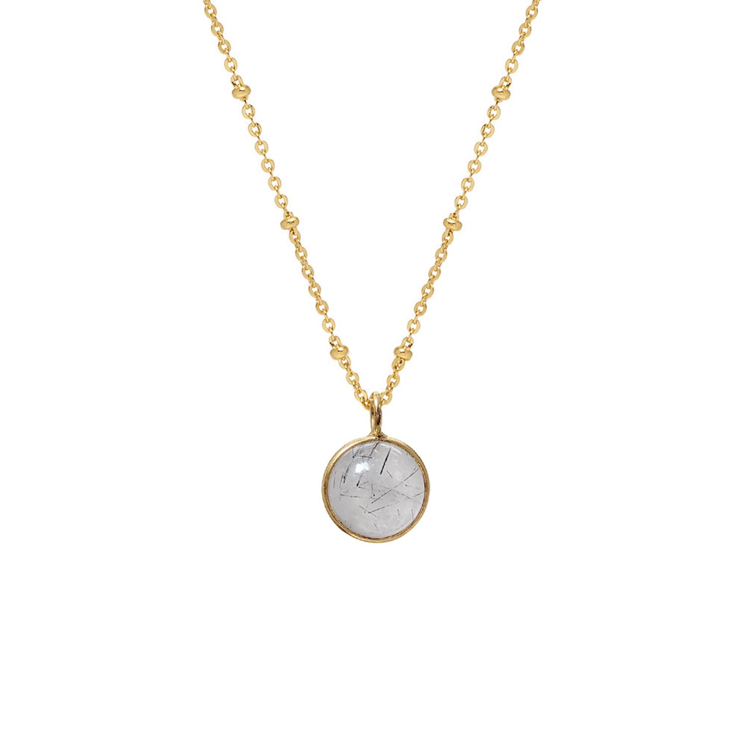 Grey Rutil Quartz Ball Pendant on Long Satellite Chain