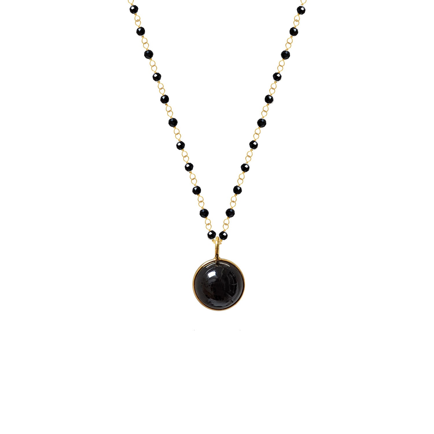 black onyx rosary necklace with a black onyx pendant