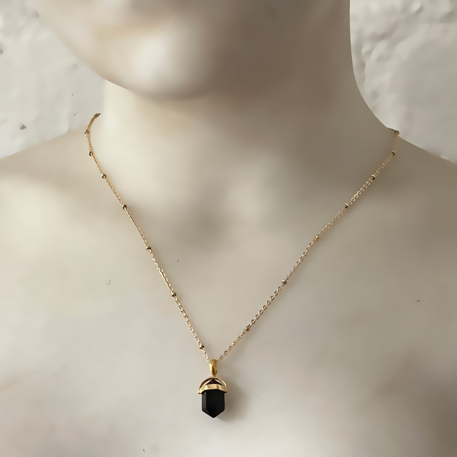 Black Onyx Double Mini Point Bridge Set On Short Satellite Chain