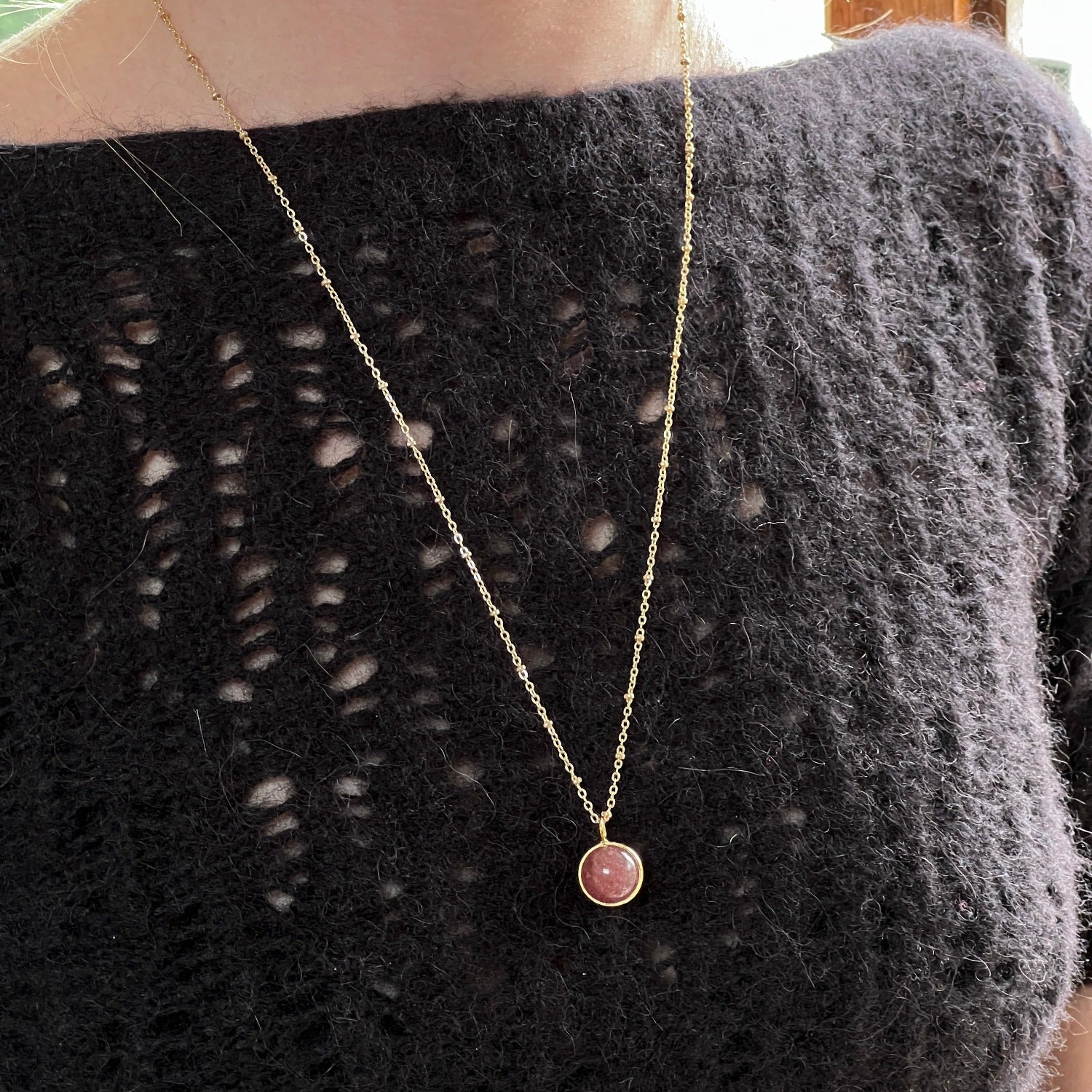 Magic Crystal Ball Strawberry Quartz On A Long Satellite chain