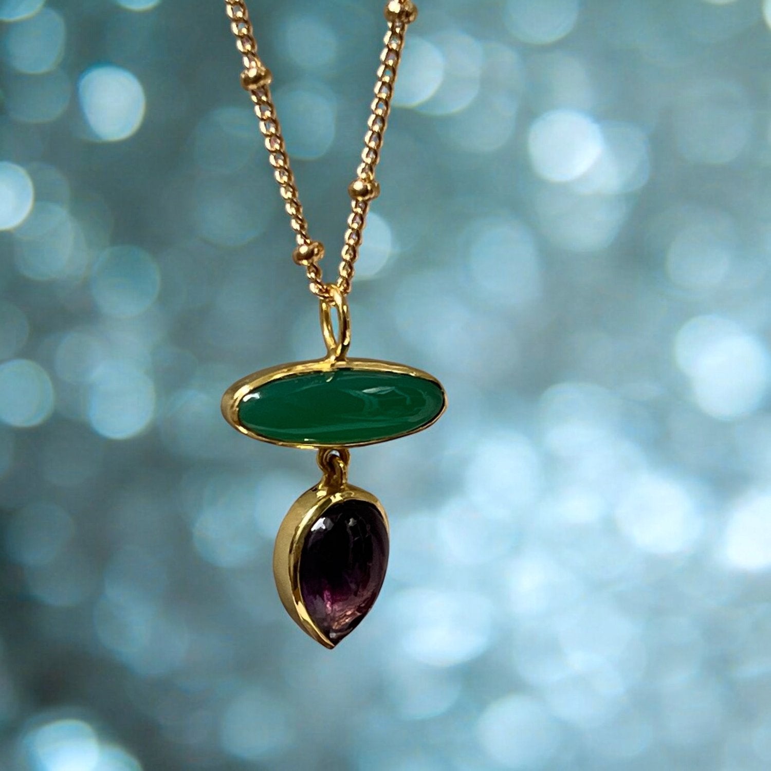 Diva Pendant Amethyst and Green onyx on Biba chain