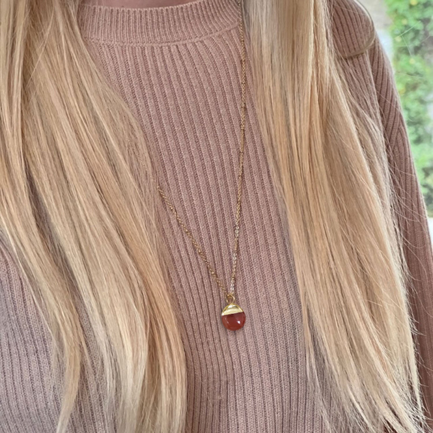 Flat Pebble Pendant Carnelian on Satellite chain