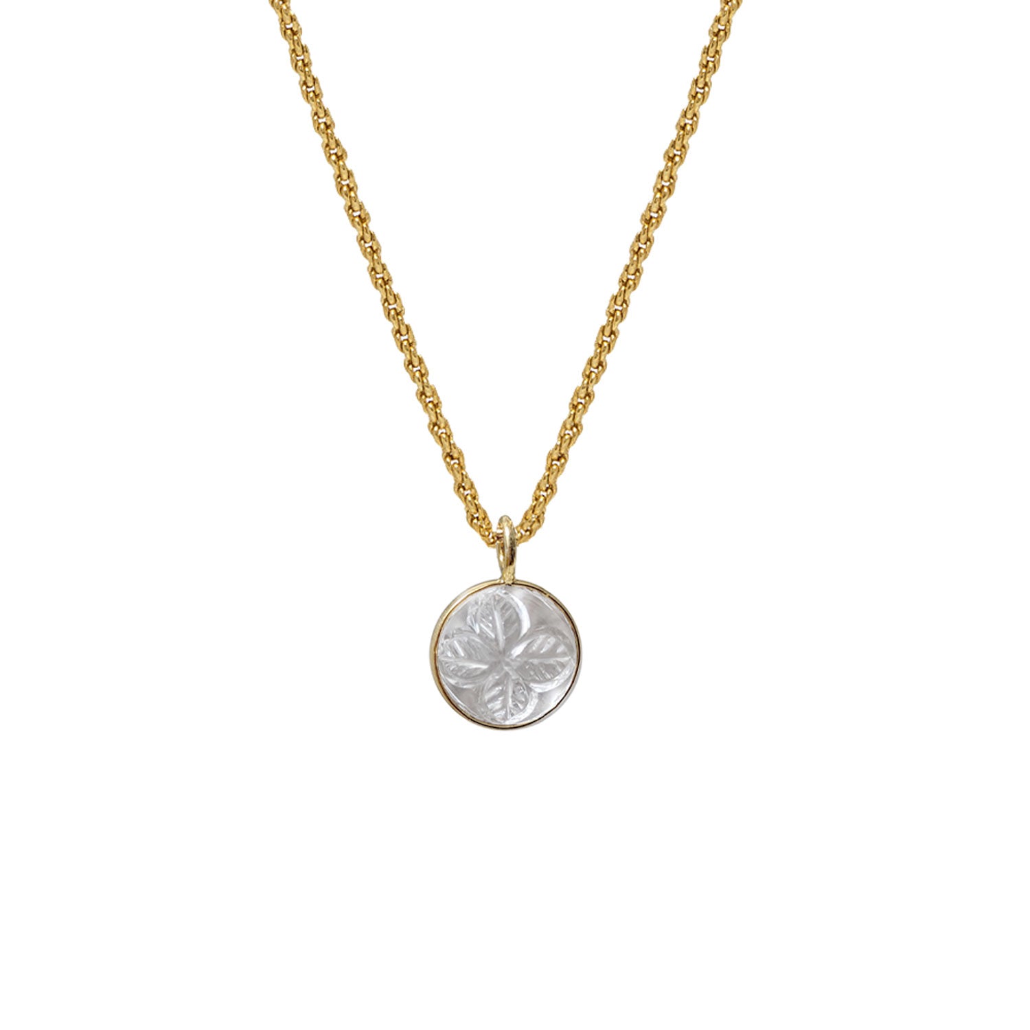 Carved Rock Crystal Ball Pendant on Long Satellite Chain