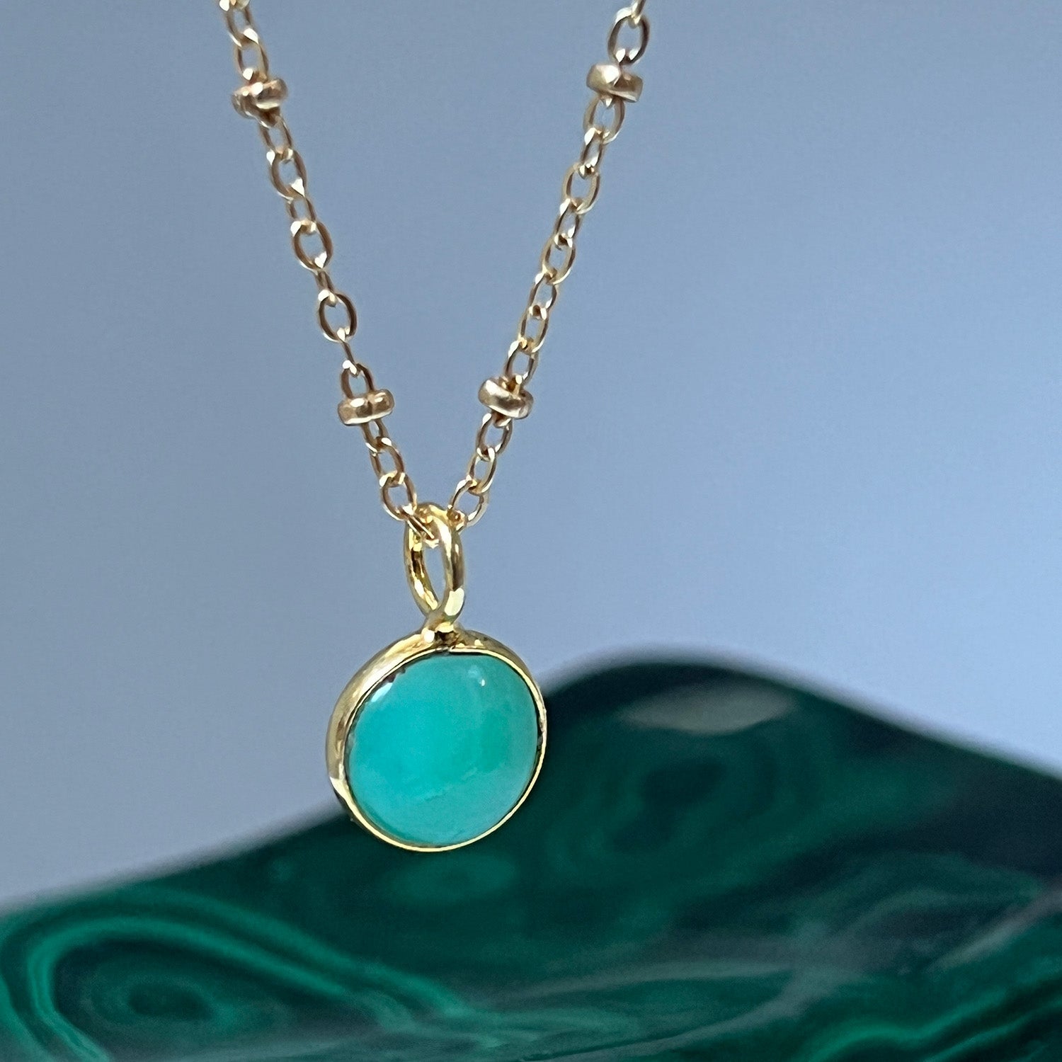 Chrysoprase Cabochon Pendant On Short Satellite Chain