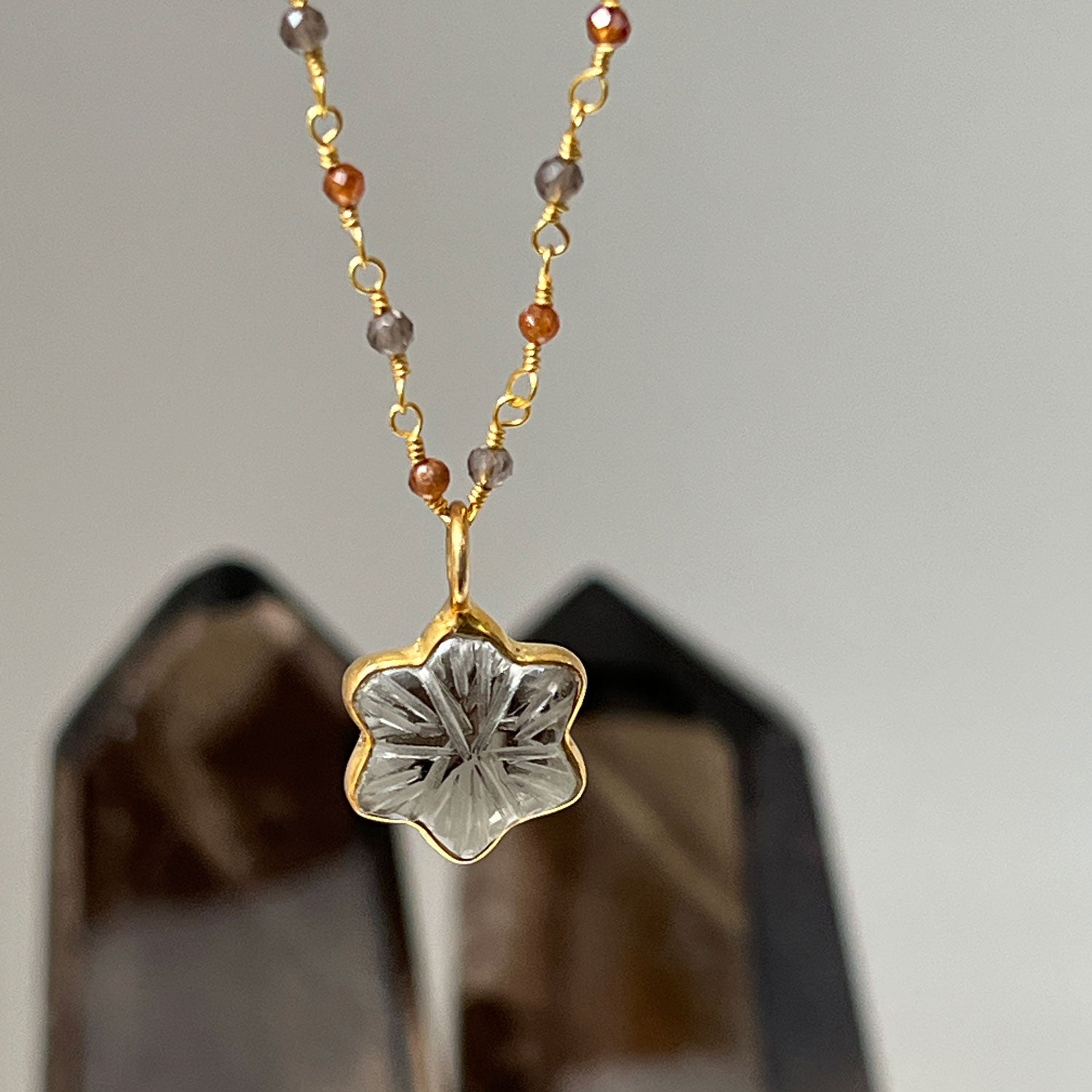 Citrine and Smokey Quartz Rosary with Smokey Quartz Star Pendant