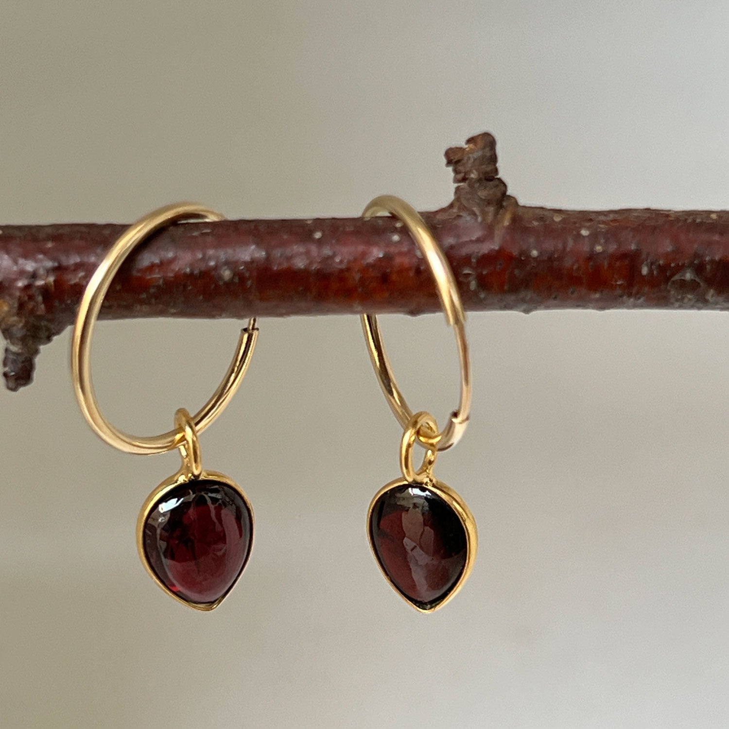 Cora Creole with Smooth Garnet Drop Earrings