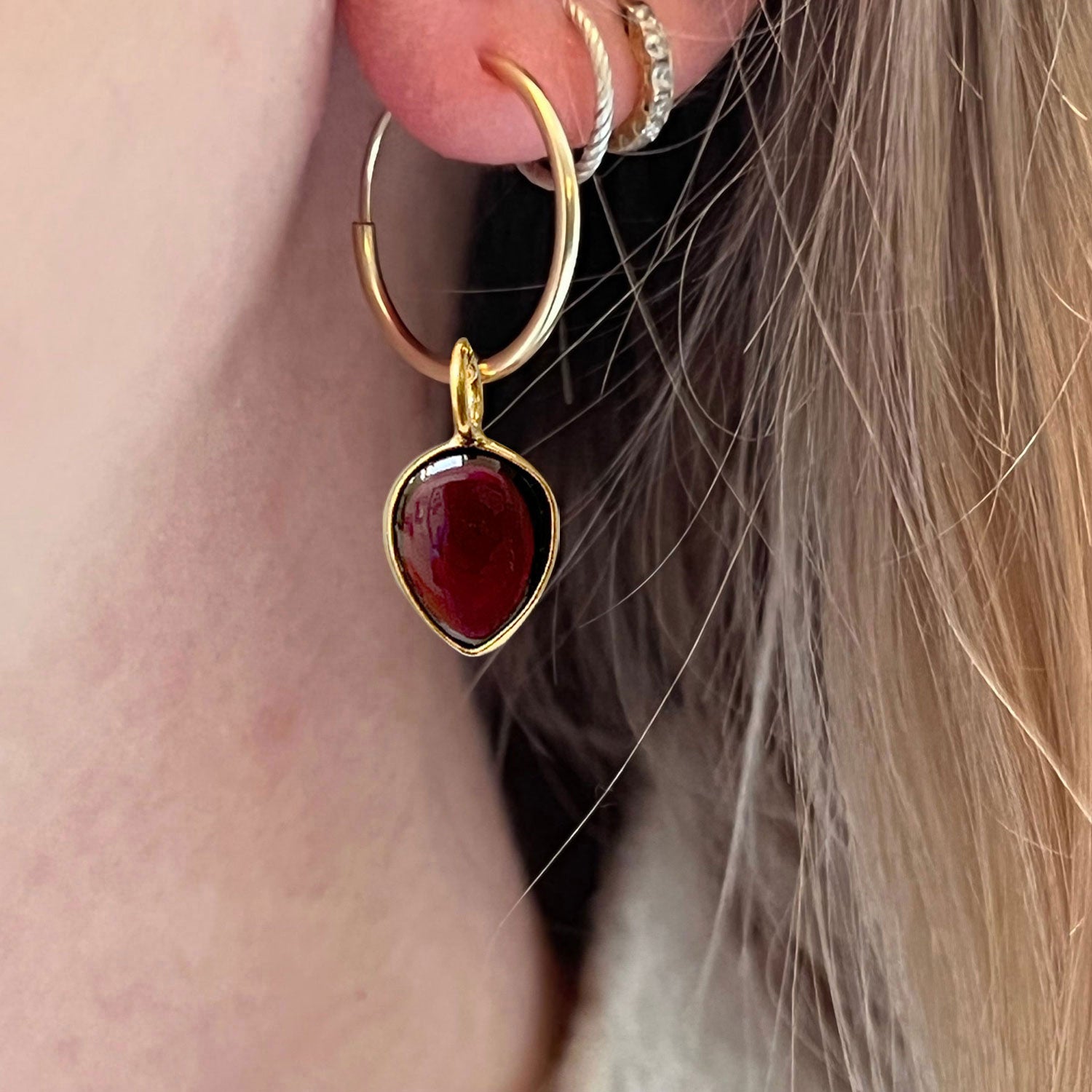 Cora Creole with Smooth Garnet Drop Earrings