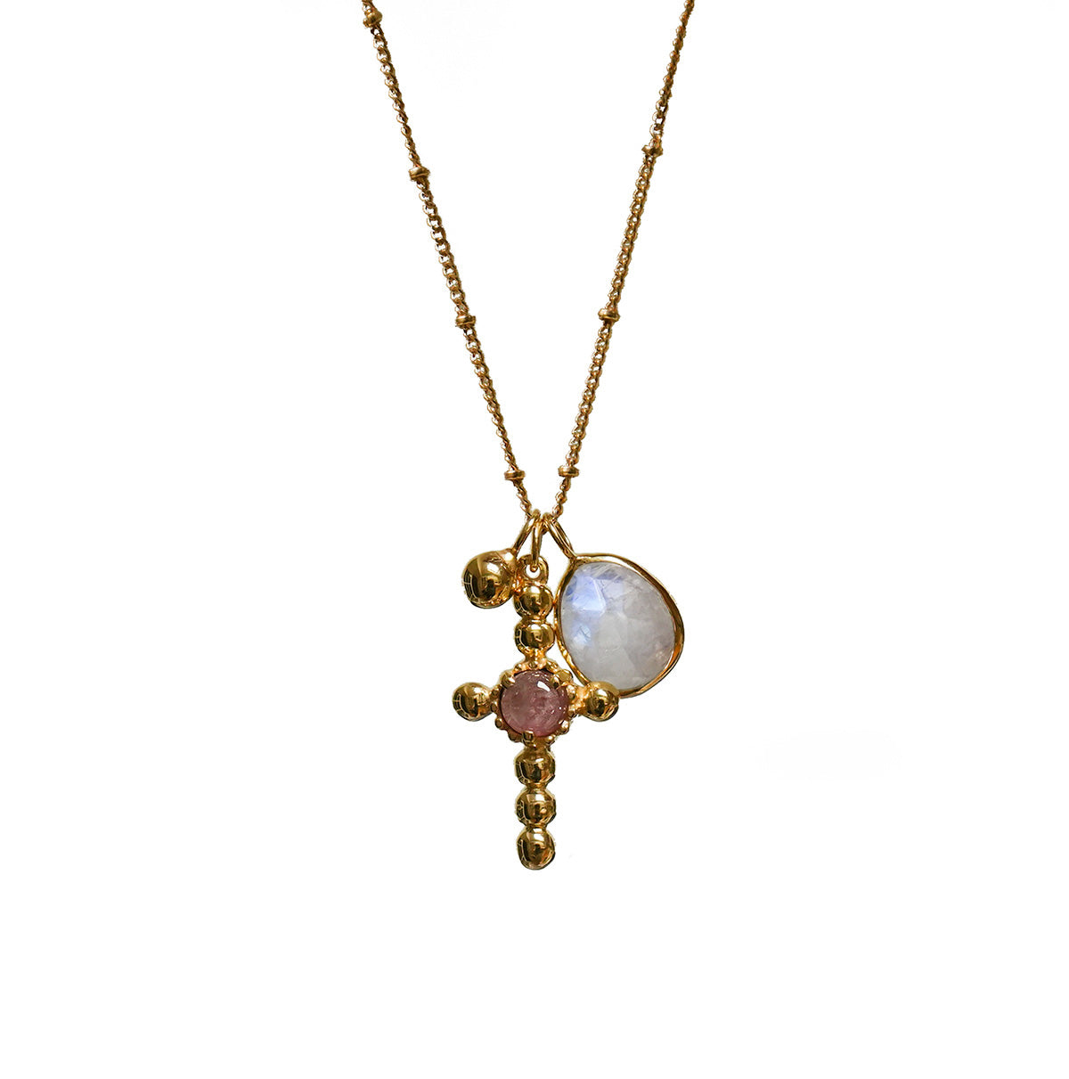 Tourmaline In Cross Charm Bundle With Moonstone Or Rose Quartz