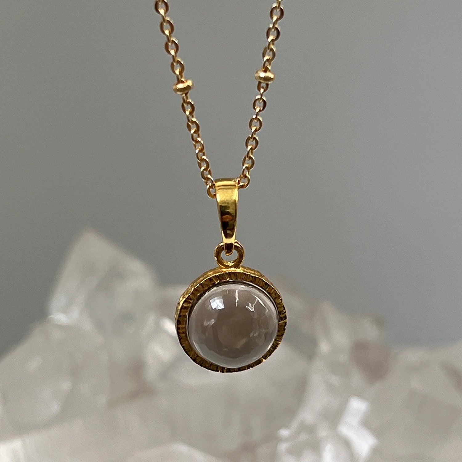 Dunia Smokey Quartz Round Pendant on Short Satellite Chain