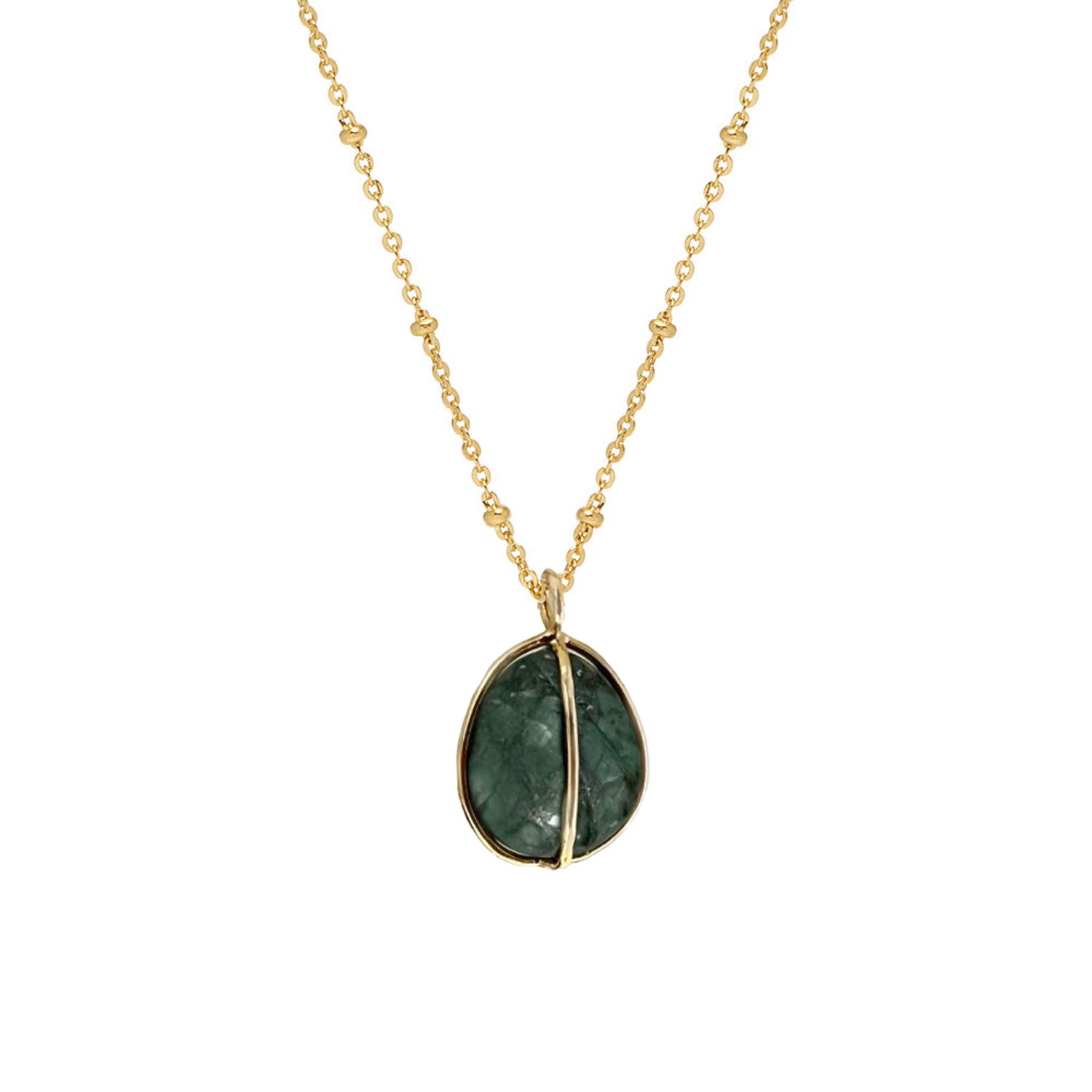 Freeform Raw Tumbled Emerald Pebble  Pendant