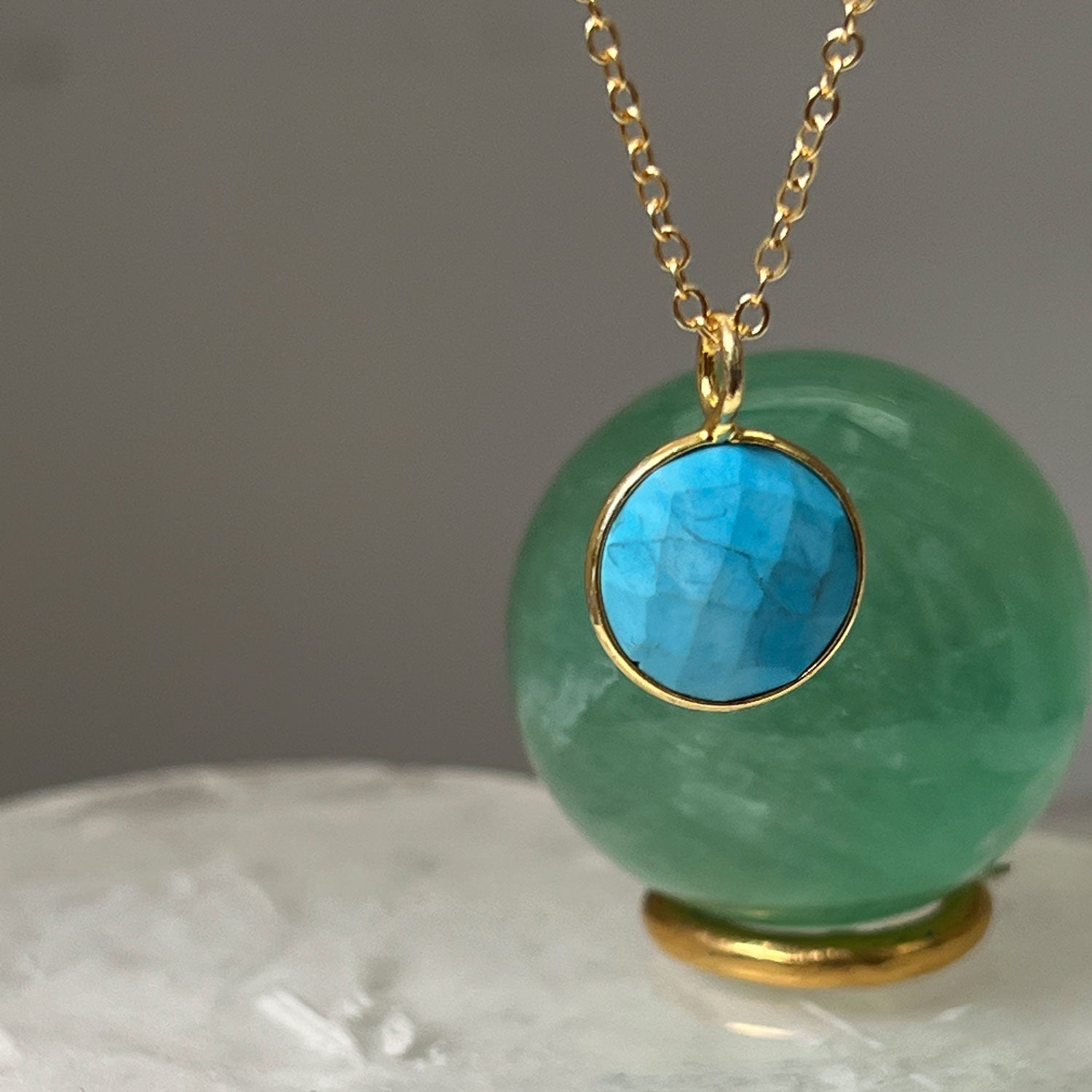 Faceted Howlite Turquoise Pendant on Short Simple Chain