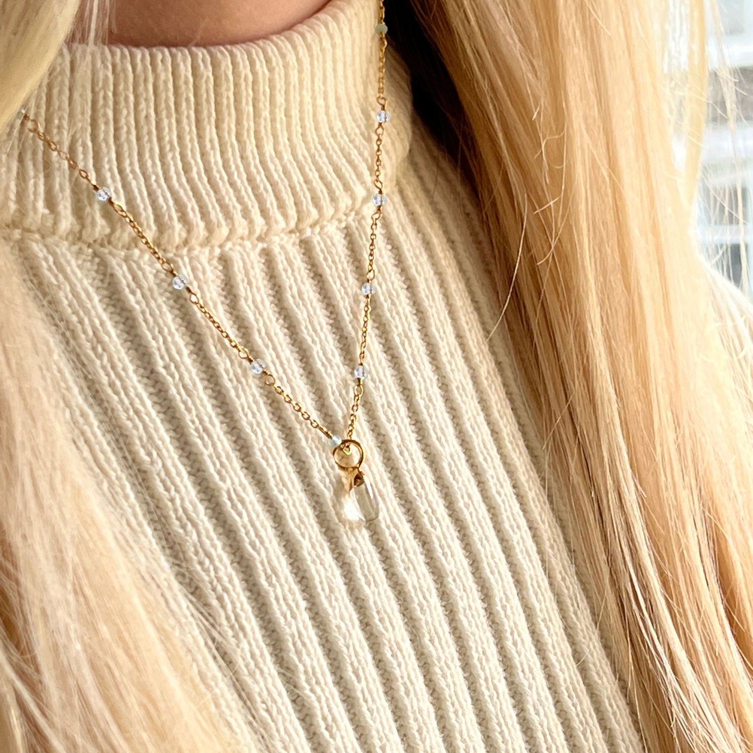 Fancy Rock Crystal Rosary with Smooth Rock Crystal Drop