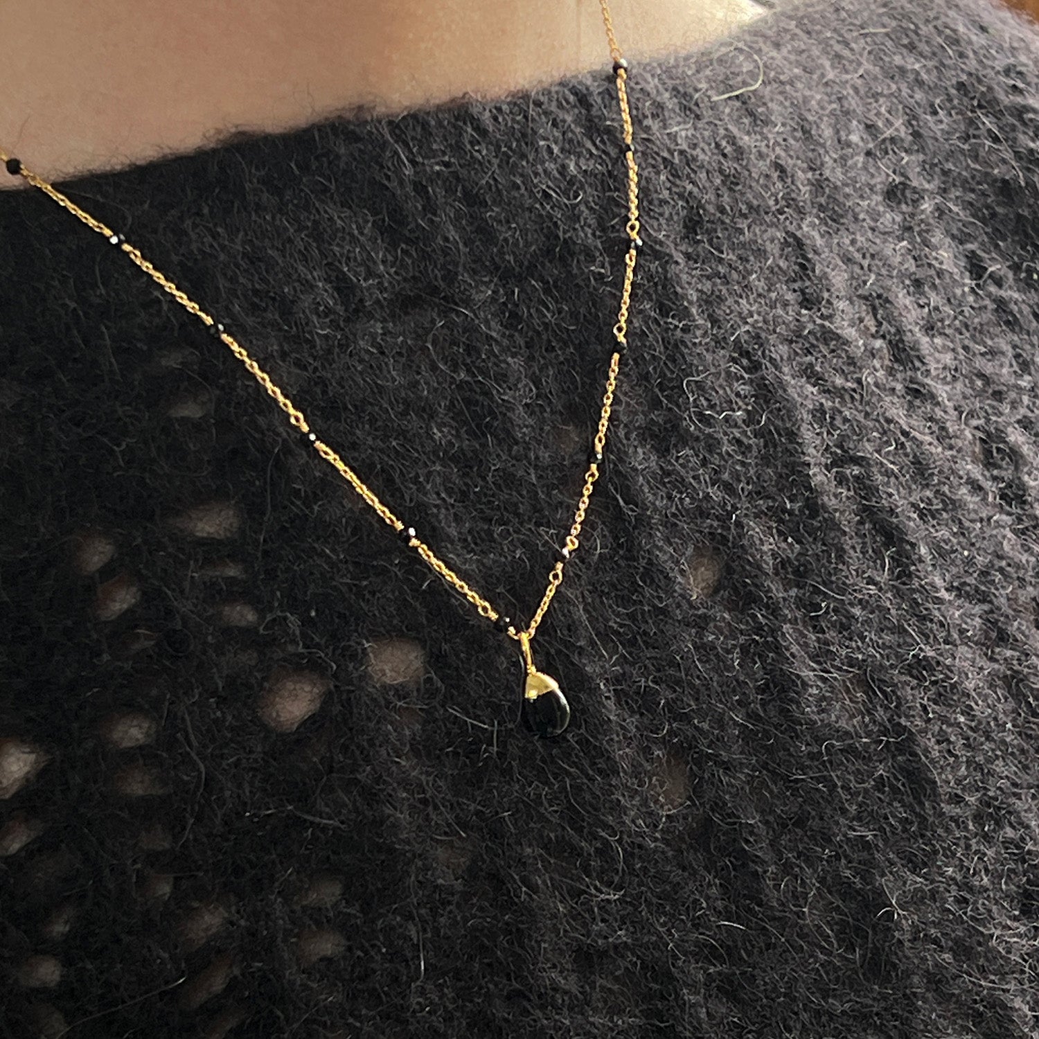 Fancy Black Onyx Rosary Short With Black Onyx Drop