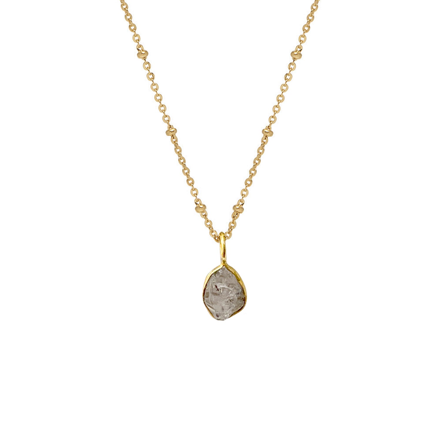 Small Freeform Raw Herkimer Diamond slice Pendant on Short Satellite Chain
