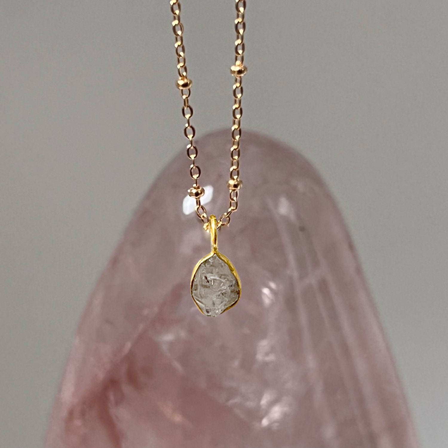 Small Freeform Raw Herkimer Diamond slice Pendant on Short Satellite Chain