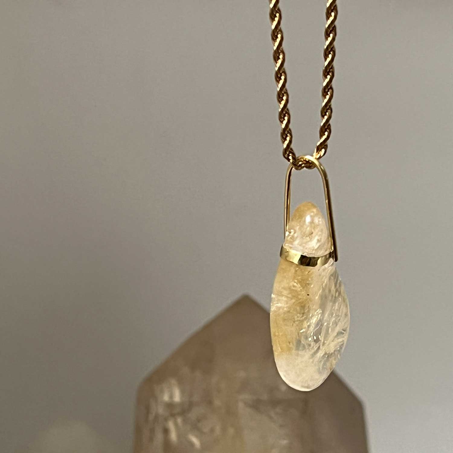 Unique Freeform Citrine Pendant on a Long Rope Chain