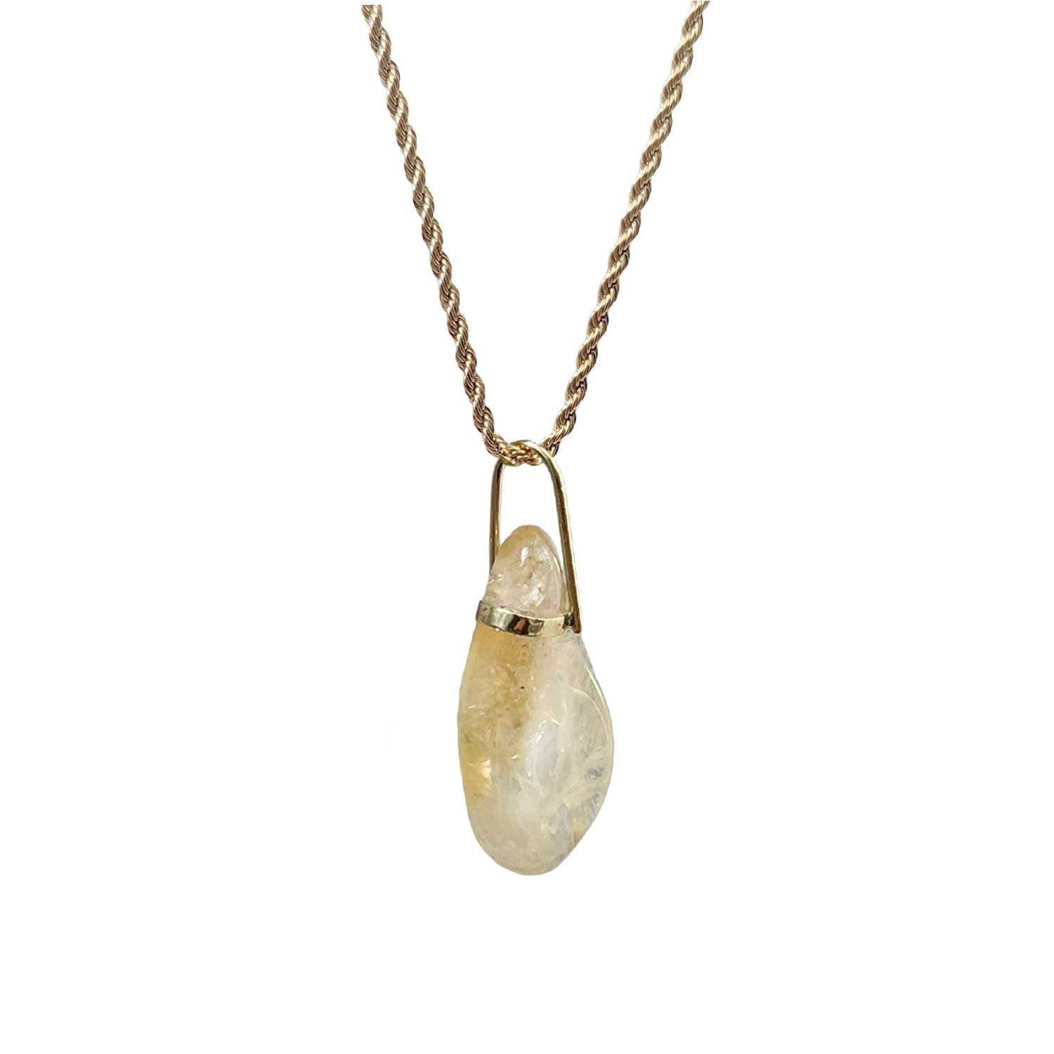 Unique Freeform Citrine Pendant on a Long Rope Chain