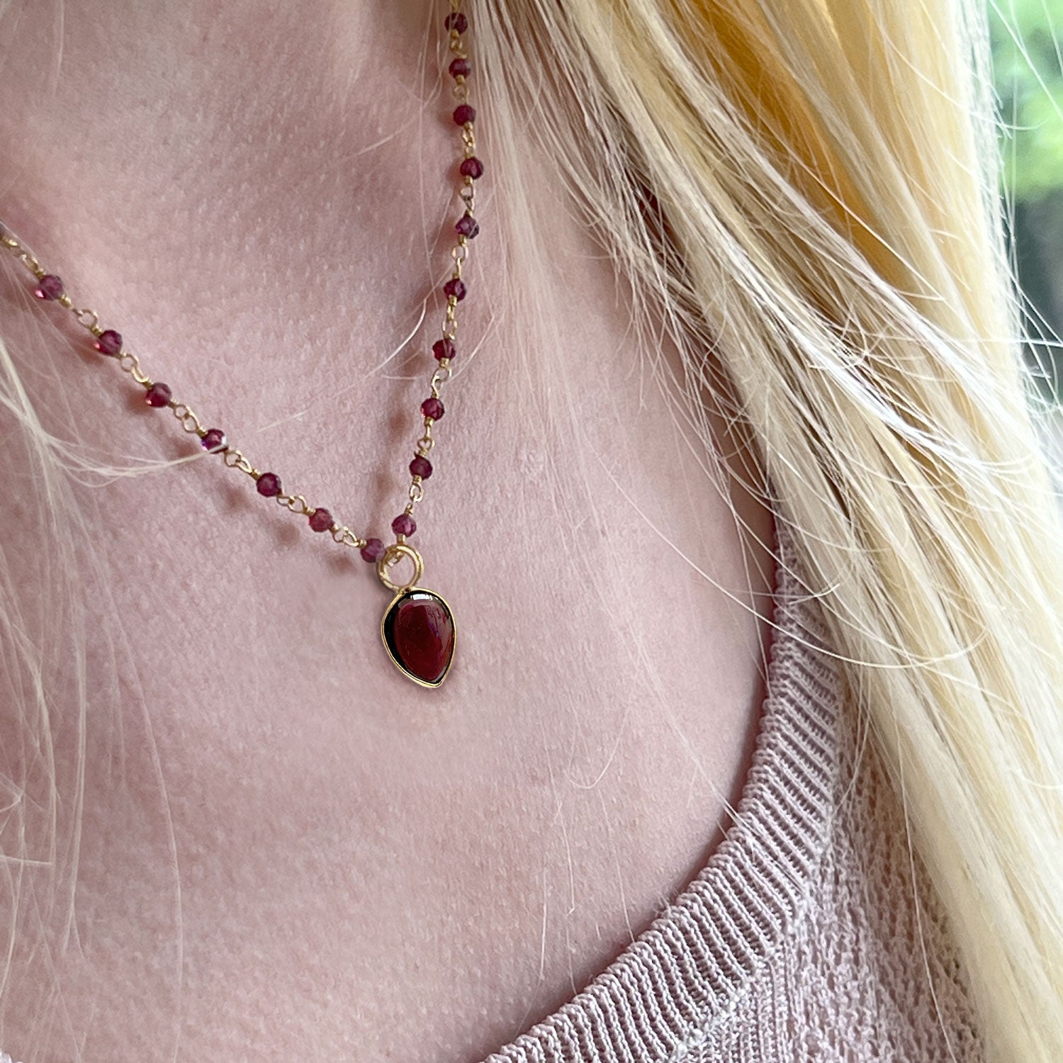 Julia Drop Cabochon Garnet on Short Rosary