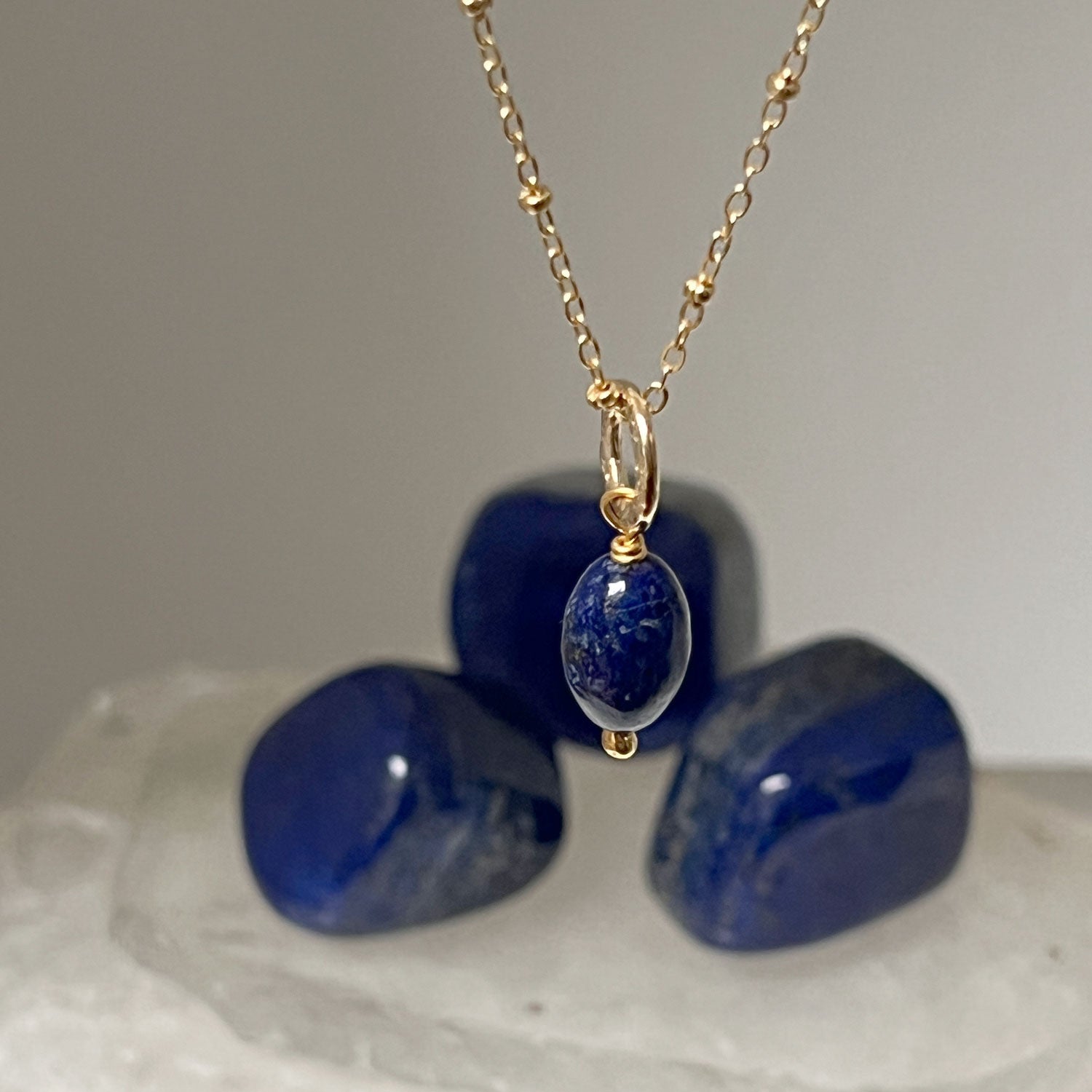 Gita Oval Lapis Lazuli Pendant on Satellite Chain