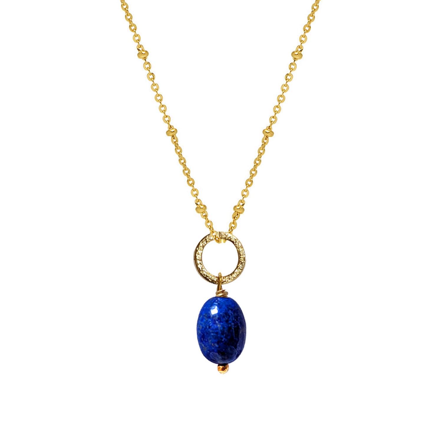 Gita Oval Lapis Lazuli Pendant on Satellite Chain