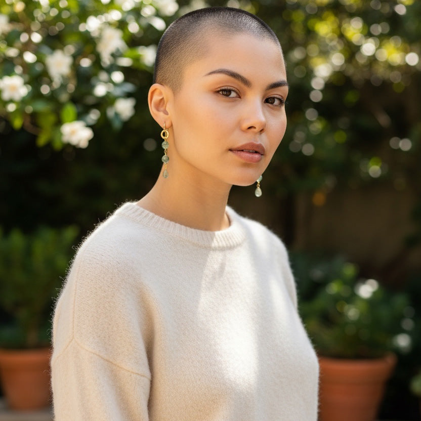 Gita Prehnite Three Stone Drop Earrings