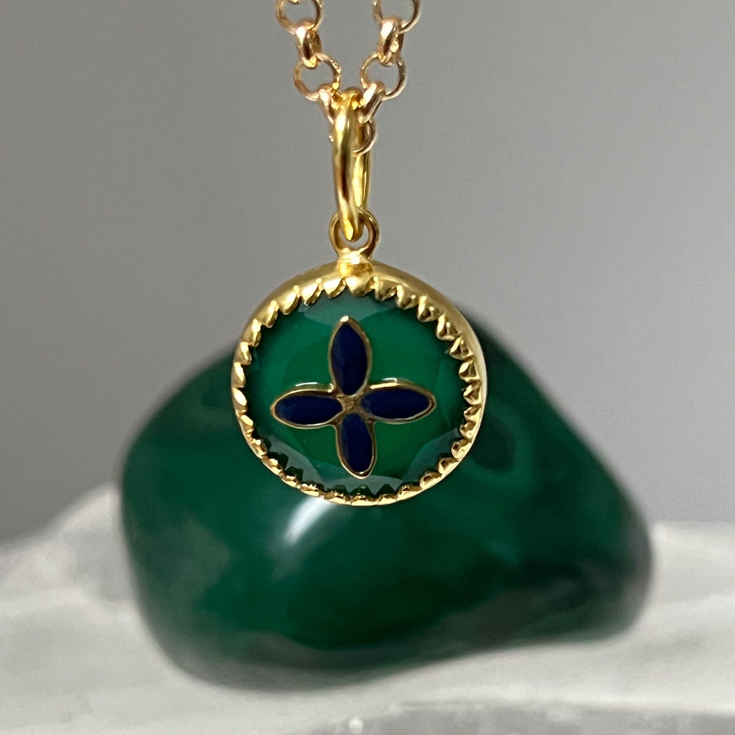 Green Onyx Pendant — Lapis Cross