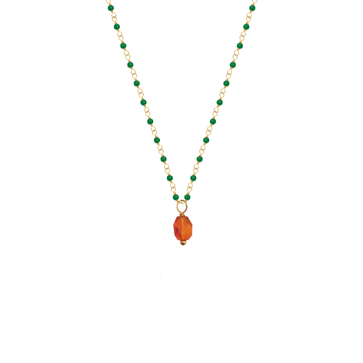 Green Onyx Rosary with Mandarin Carnelian Facetted