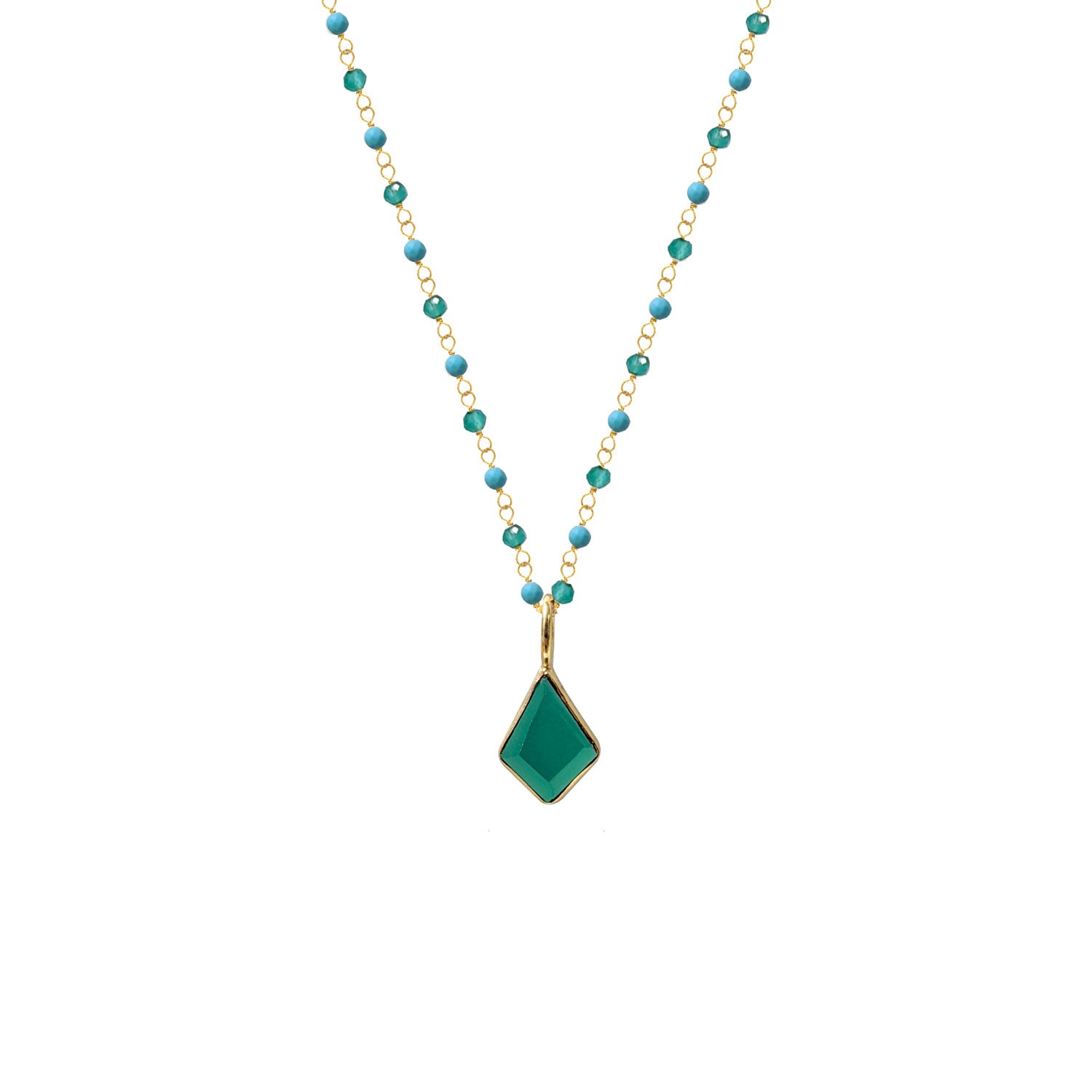 Howlite Turquoise & Green Onyx Rosary with Green Onyx Lozenge Pendant