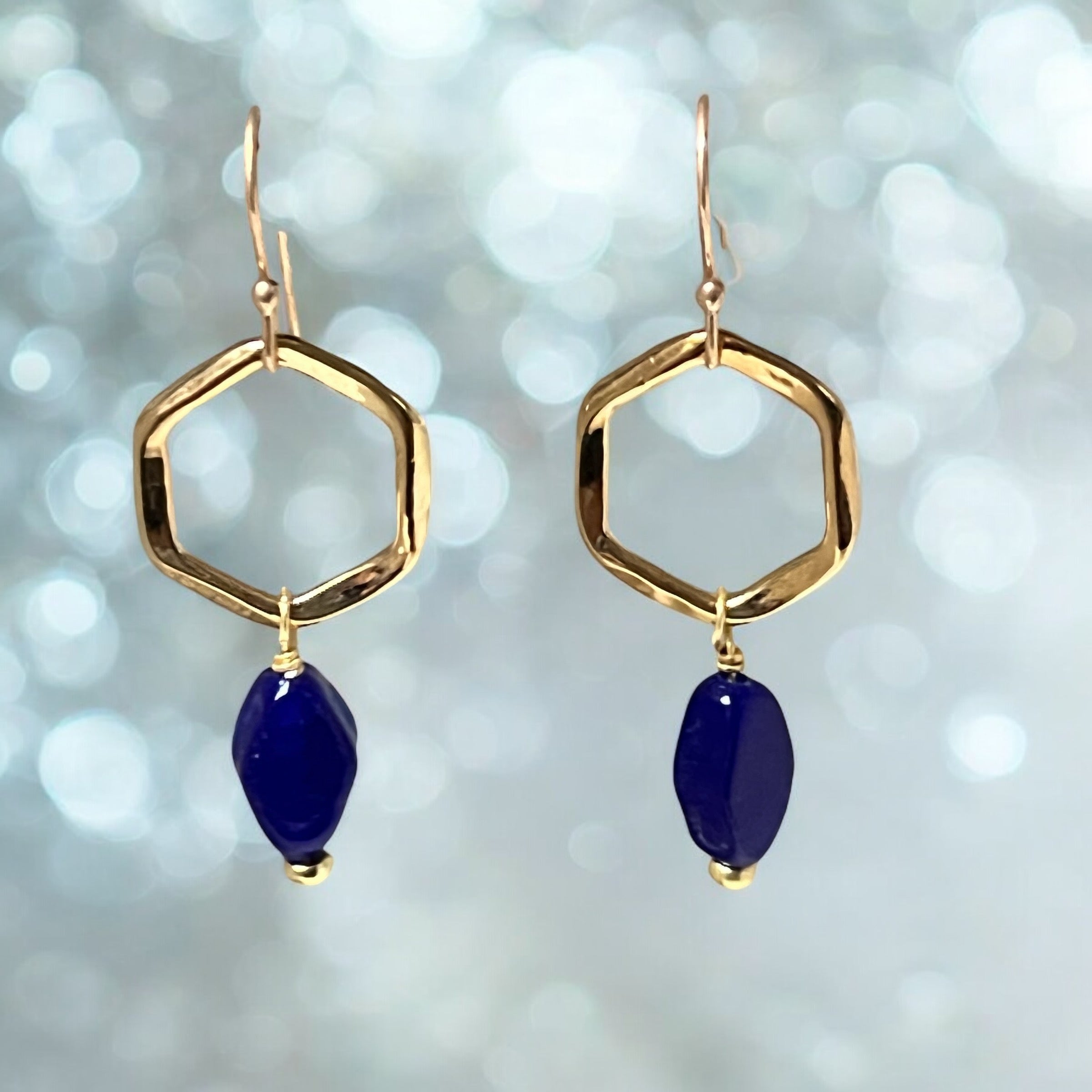 Exagon Earring with Blue recycled glass