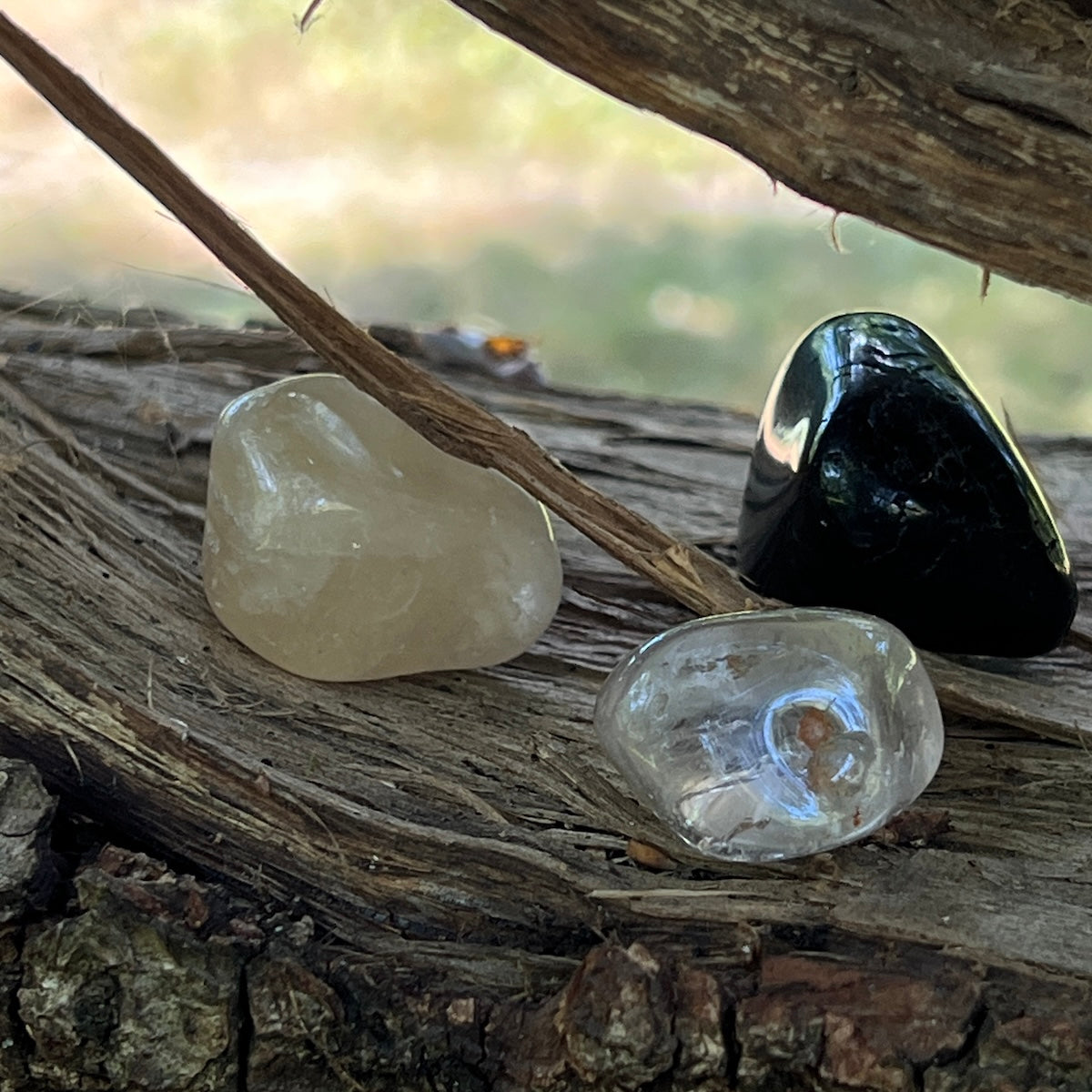 Natural Tumble Black Tourmaline ,rock crystal and Citrine ,The grounding Joy set