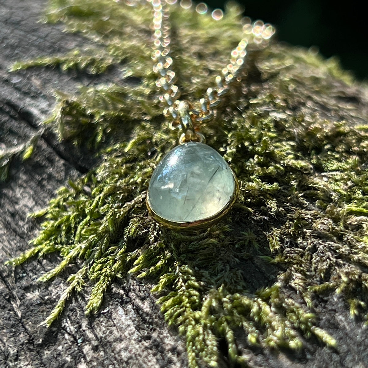 Prehnite Teardrop Pendant On Baby Belcher or Green Onyx Rosary