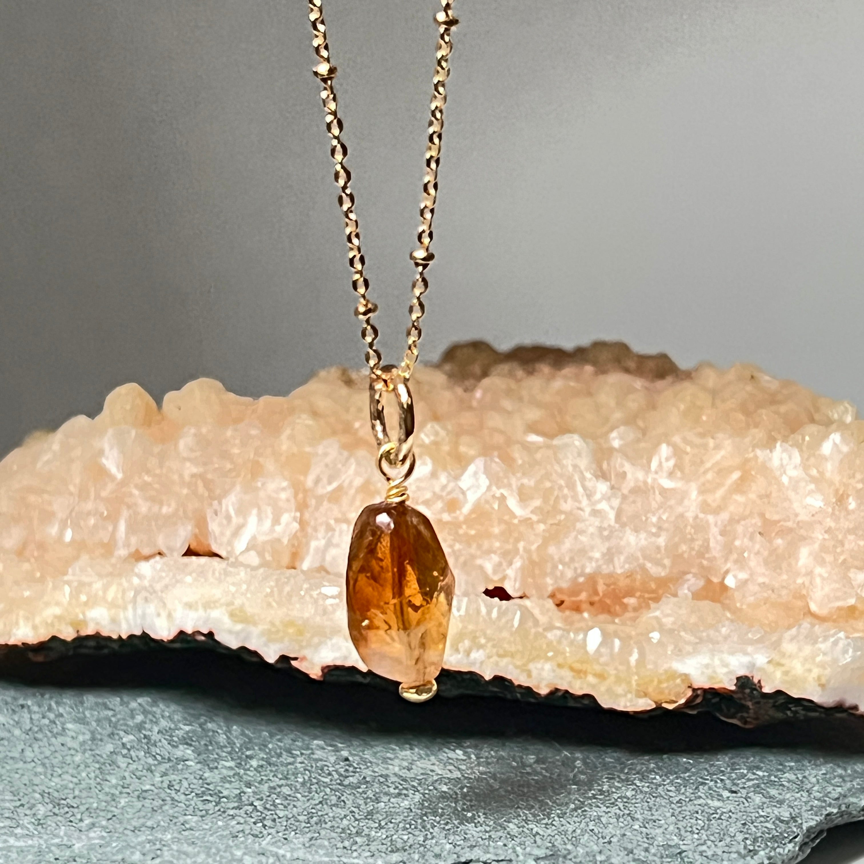 Gita Pendant with warm citrine on long satellite chain