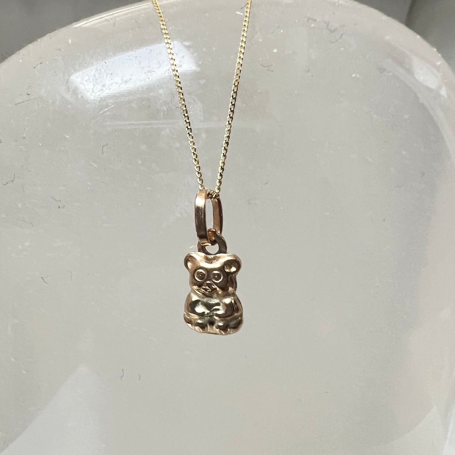 Tiny Contemplative Bear 9K gold British vintage charm