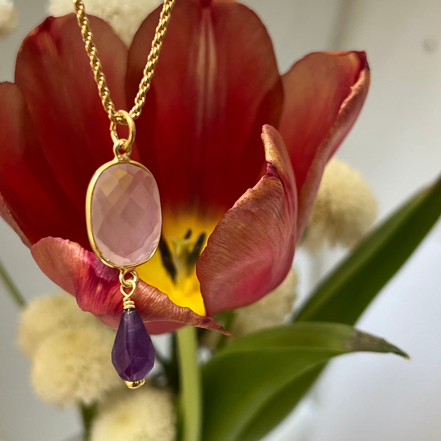 Rosa Pendant Rose Quartz & Amethyst