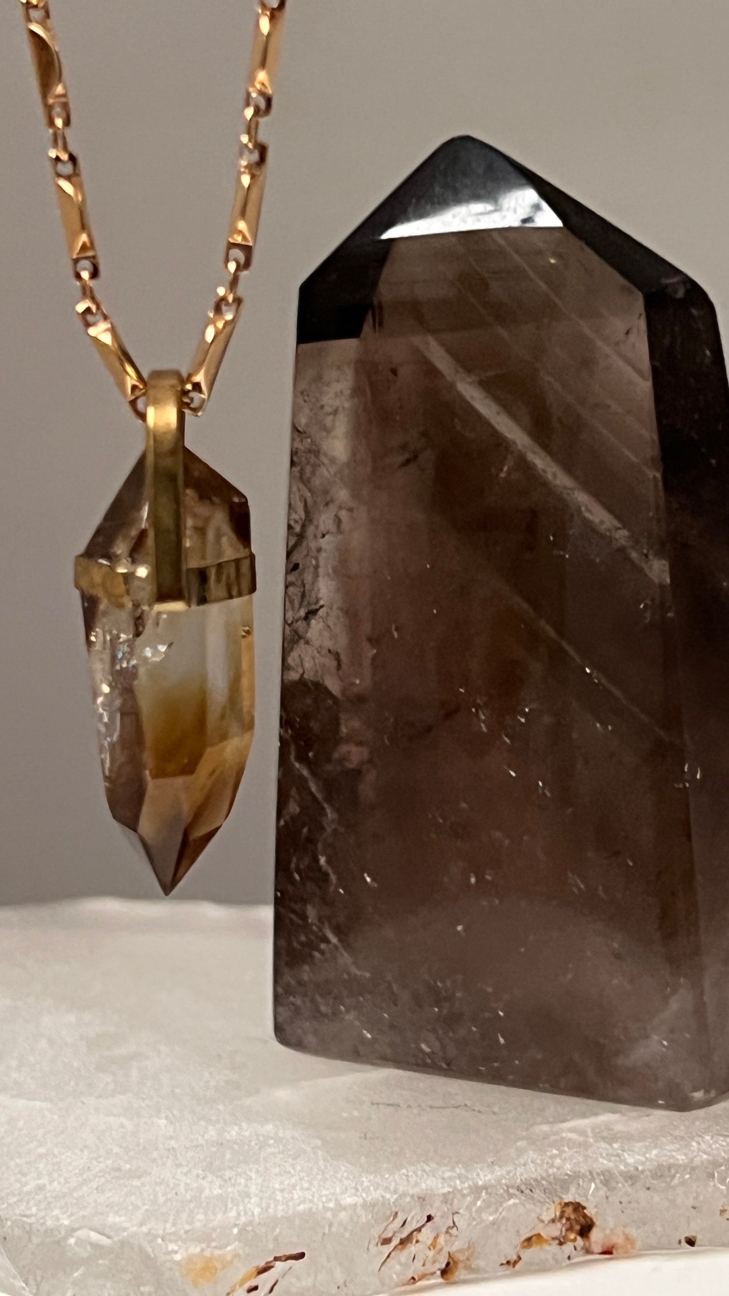 Unique Smokey Quartz Double Point Pendant Bridge set